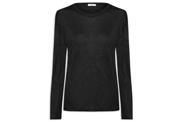 Camiseta Feminina Manga Longa Com Recortes - Preto