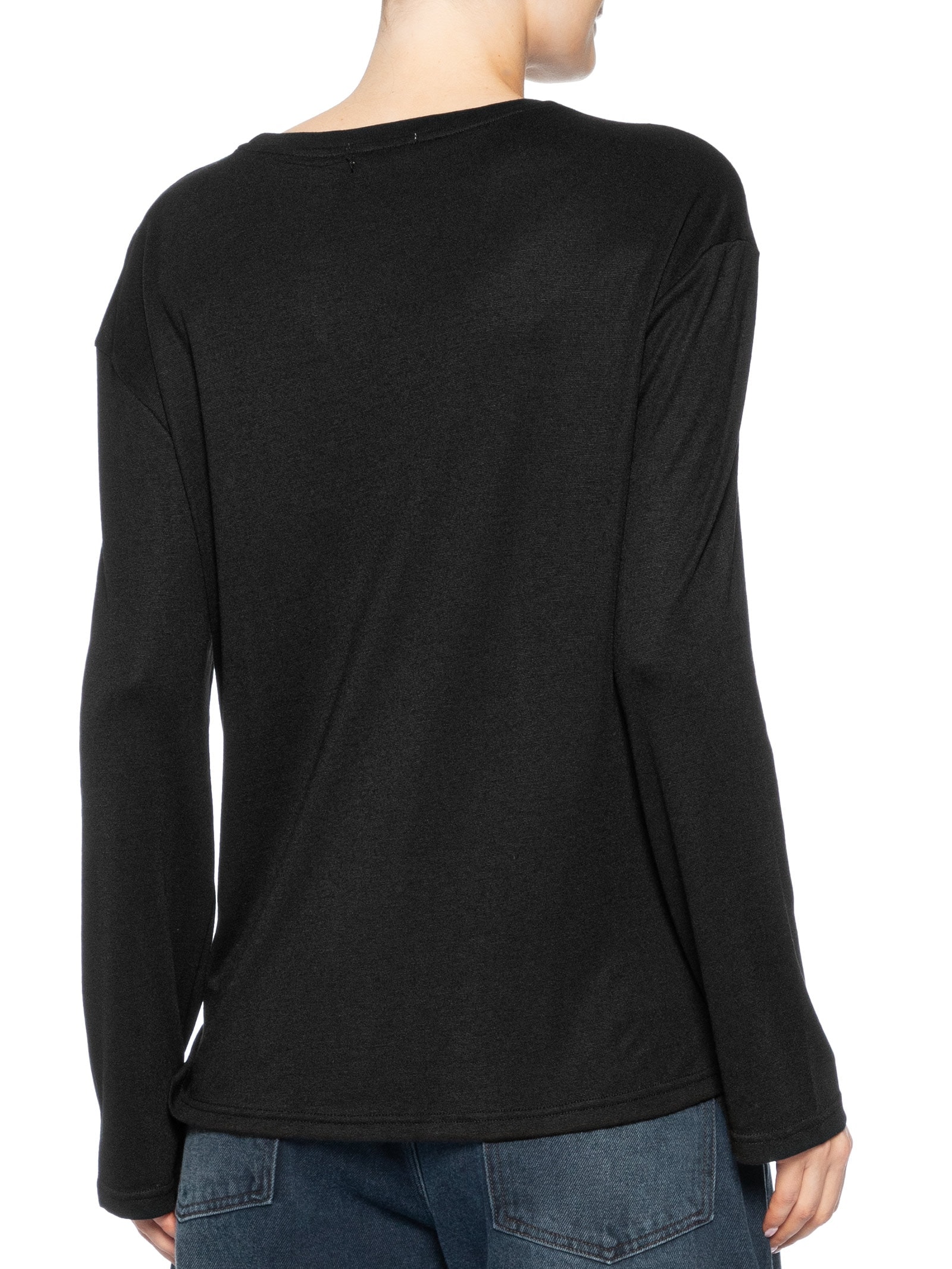 Camiseta Feminina Manga Longa Com Recortes Preto Basiq