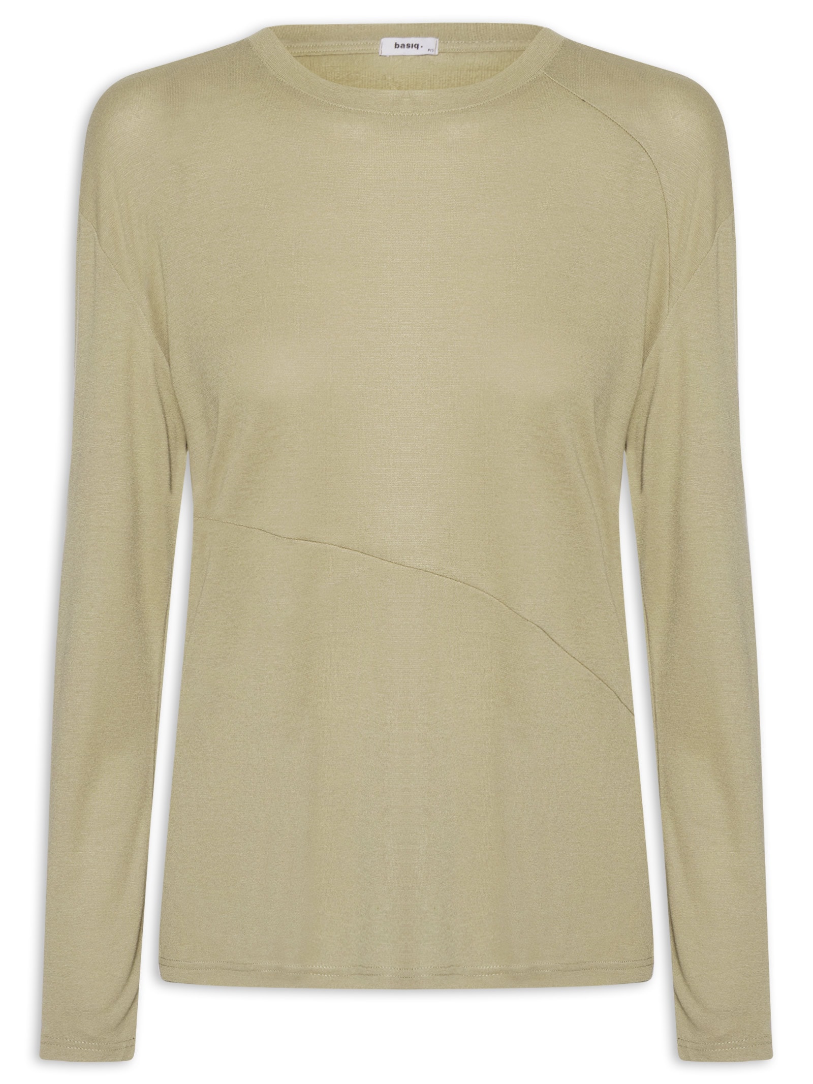 Camiseta Feminina Manga Longa Com Recortes Verde Basiq