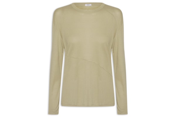 Camiseta Feminina Manga Longa Com Recortes - Verde