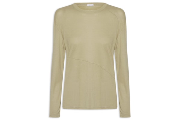 Camiseta Feminina Manga Longa Com Recortes - Verde