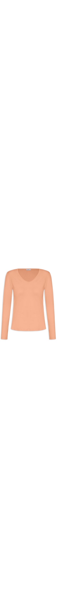 Camiseta Feminina Manga Longa Decote V - Laranja