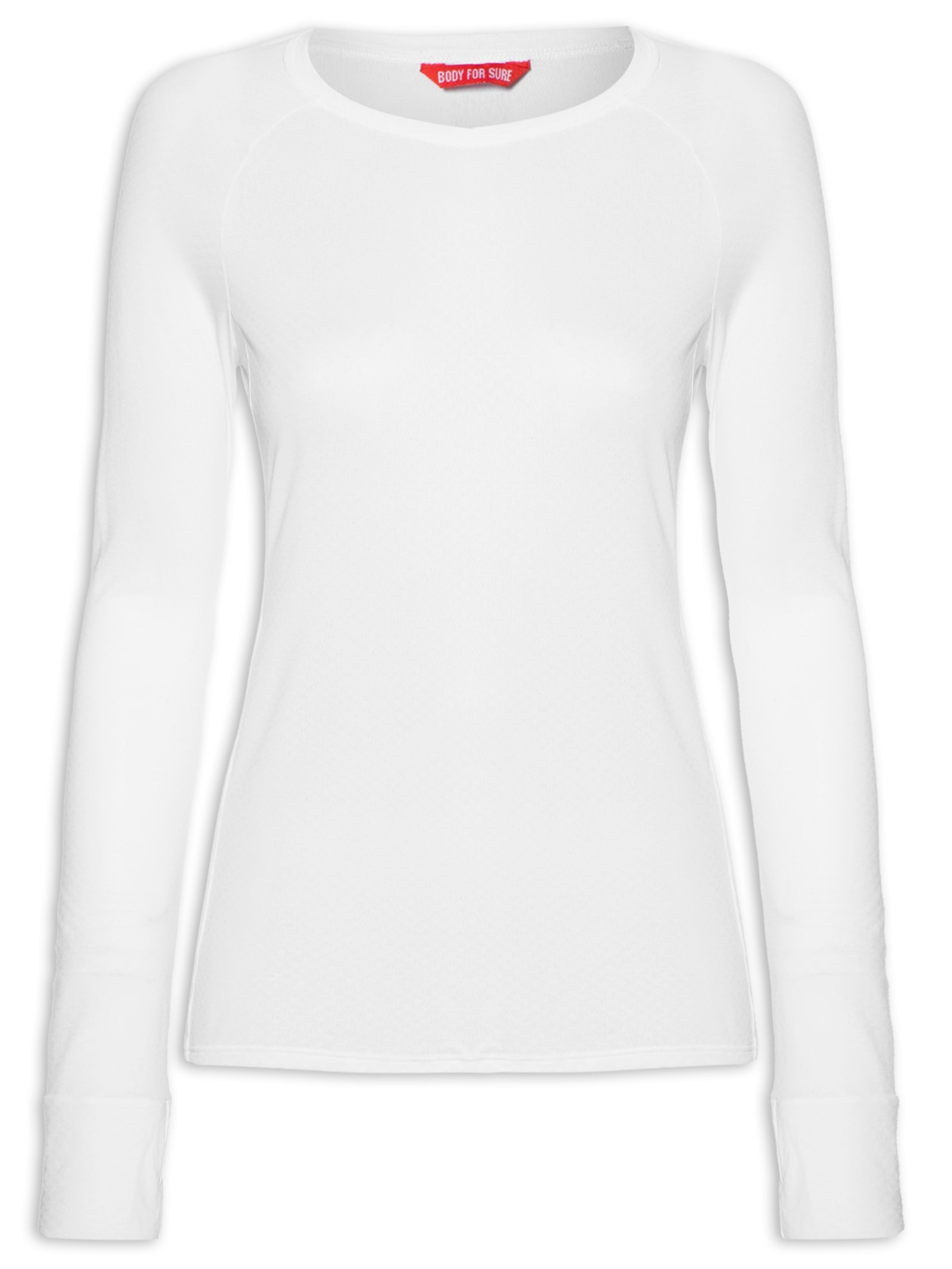 Camiseta Feminina Manga Longa Lisa Branco Body For Sure