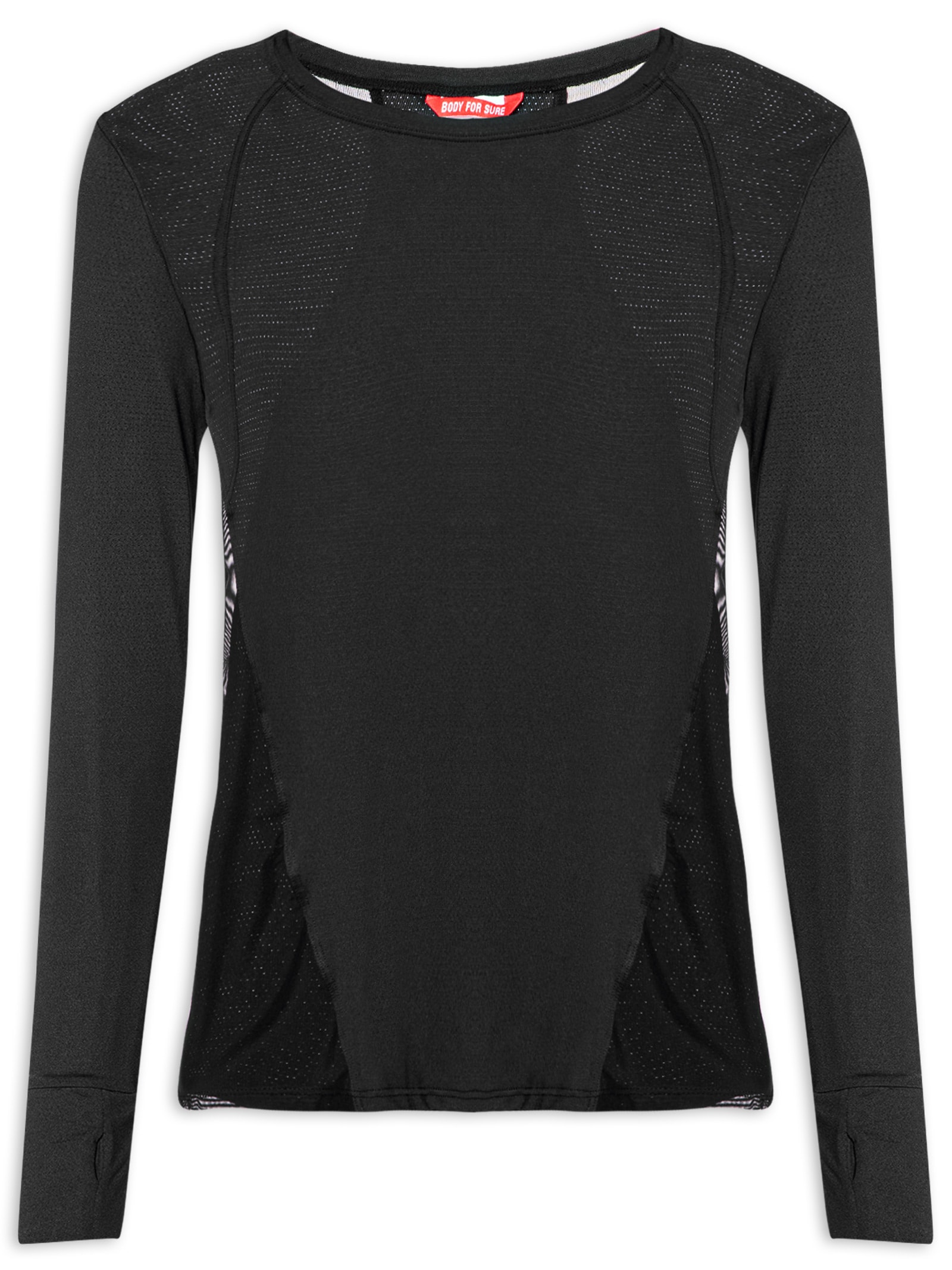 Camiseta Feminina Manga Longa Lisa Preto Body For Sure