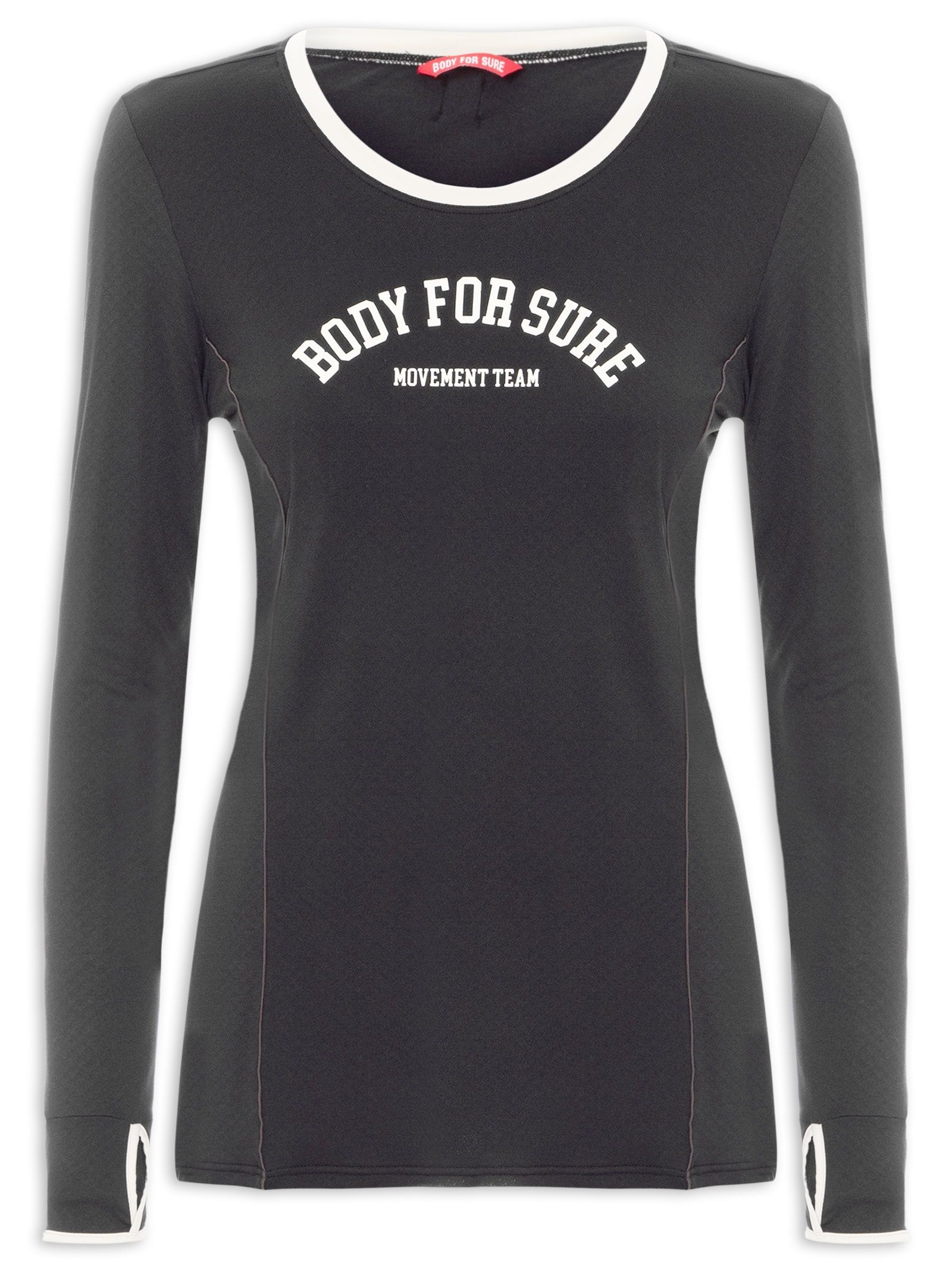 Camiseta Feminina Manga Longa Lisa Preto Body For Sure
