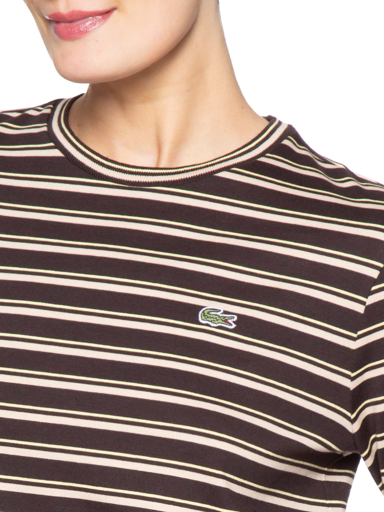 Camiseta Feminina Manga Longa Listrada Preto Lacoste