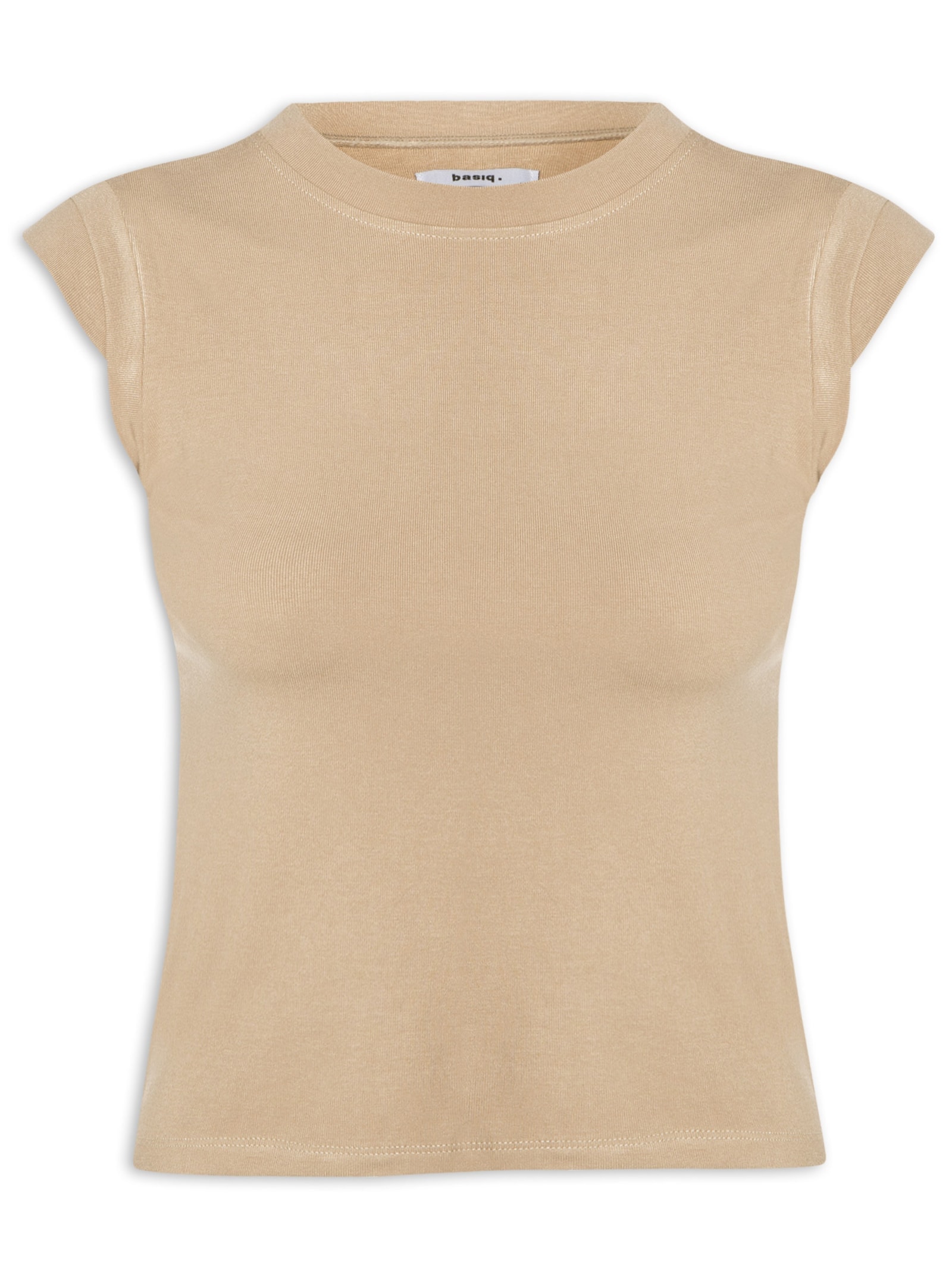 Camiseta Feminina Manga Sobreposta Bege Basiq