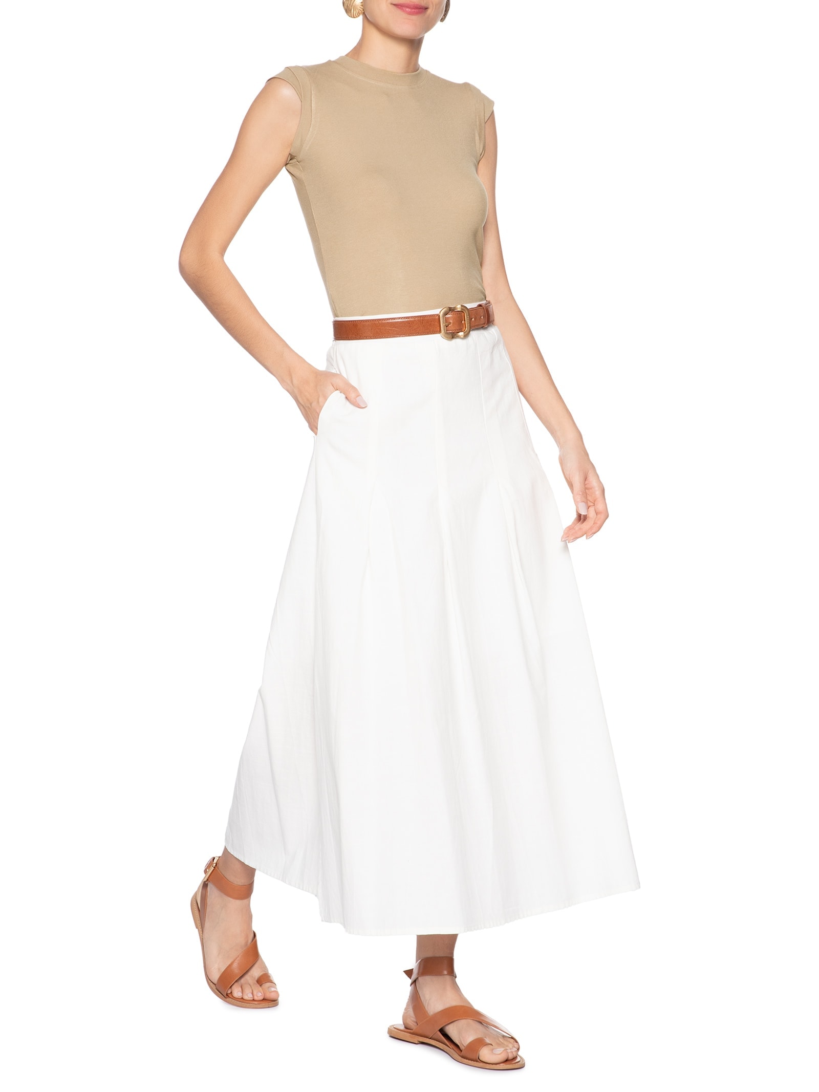 Camiseta Feminina Manga Sobreposta Bege Basiq