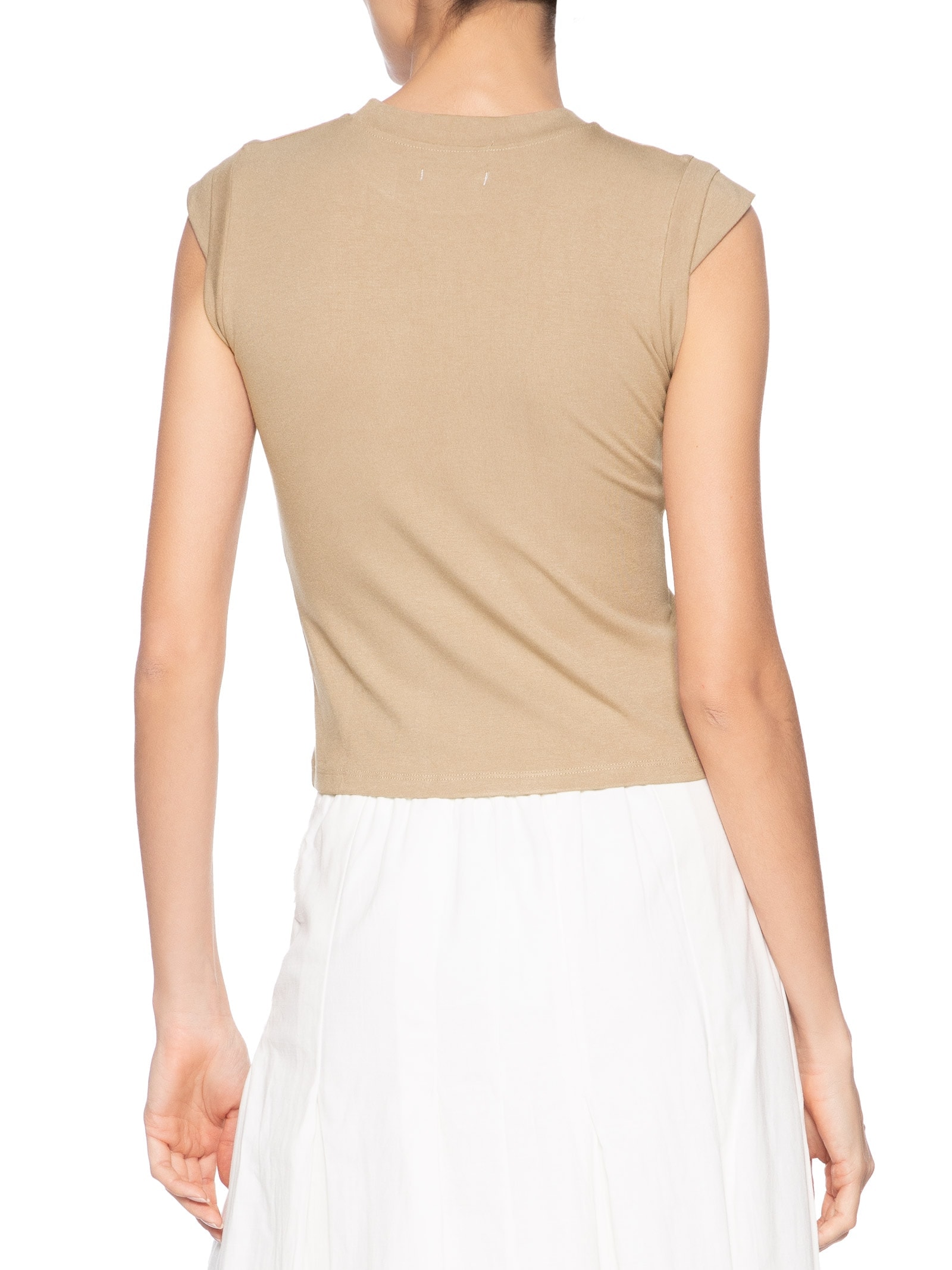 Camiseta Feminina Manga Sobreposta Bege Basiq