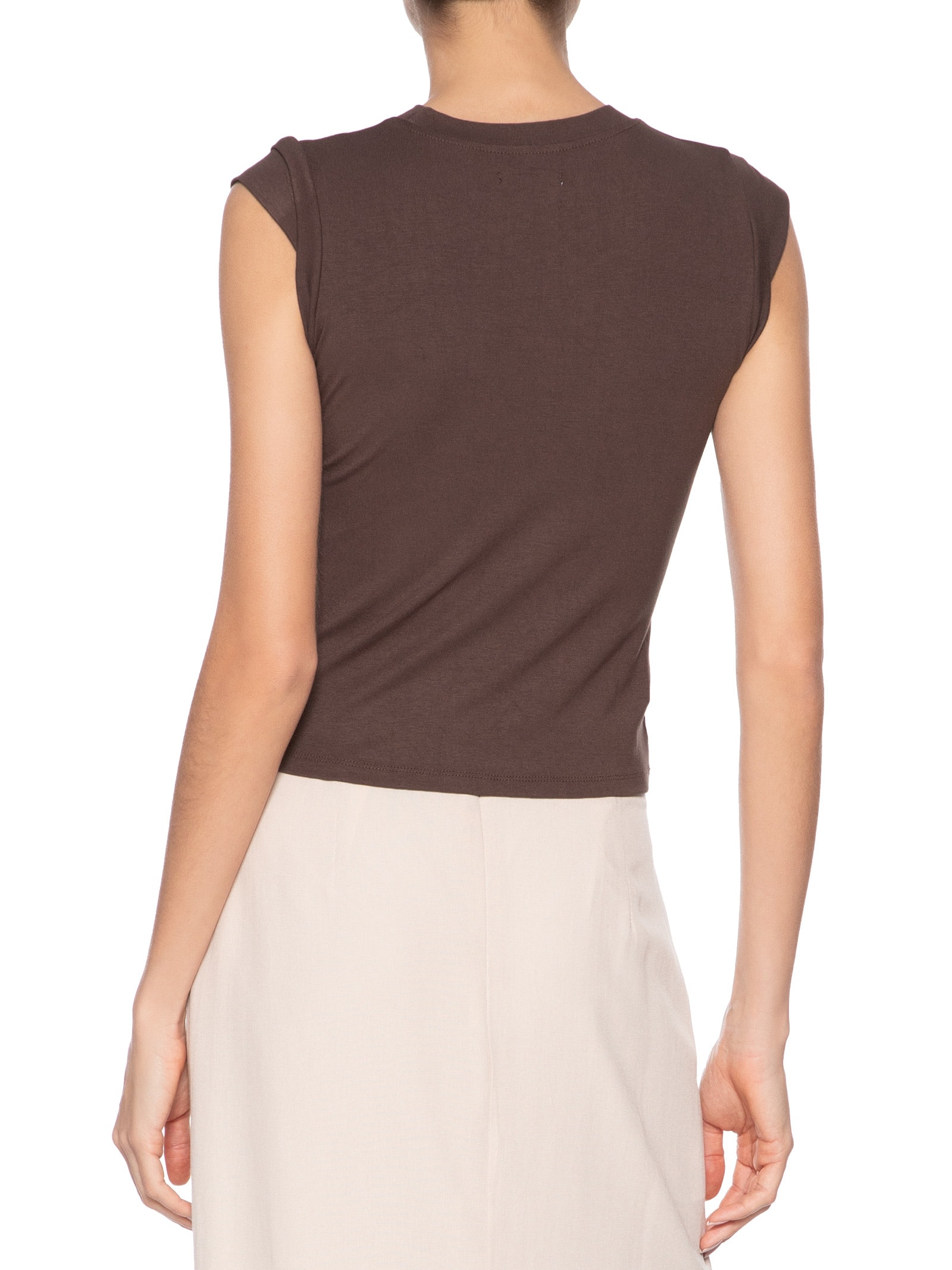 Camiseta Feminina Manga Sobreposta Marrom Basiq