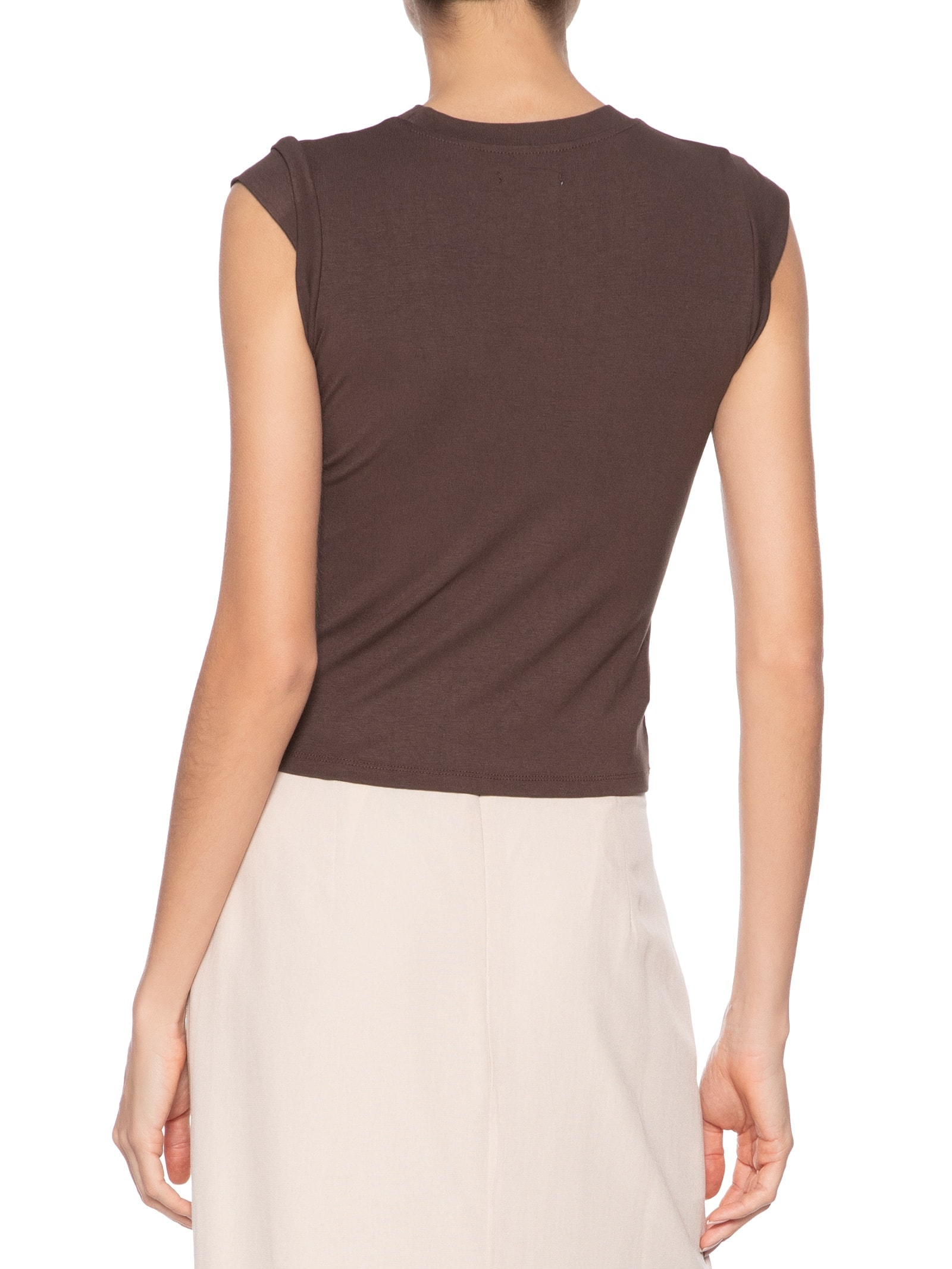 Camiseta Feminina Manga Sobreposta Marrom Basiq