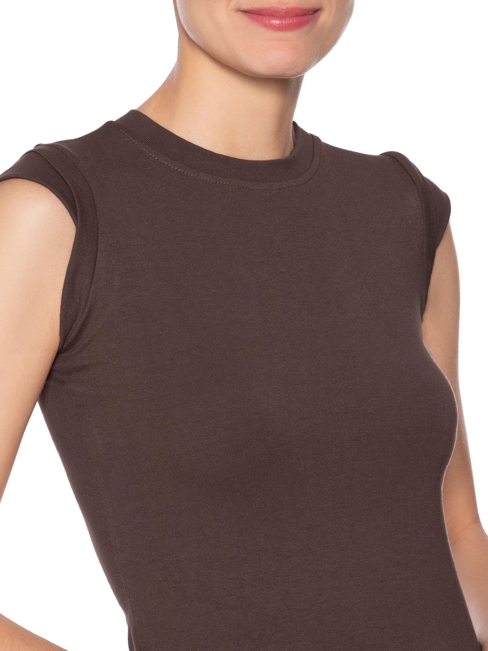 Camiseta Feminina Manga Sobreposta Marrom Basiq