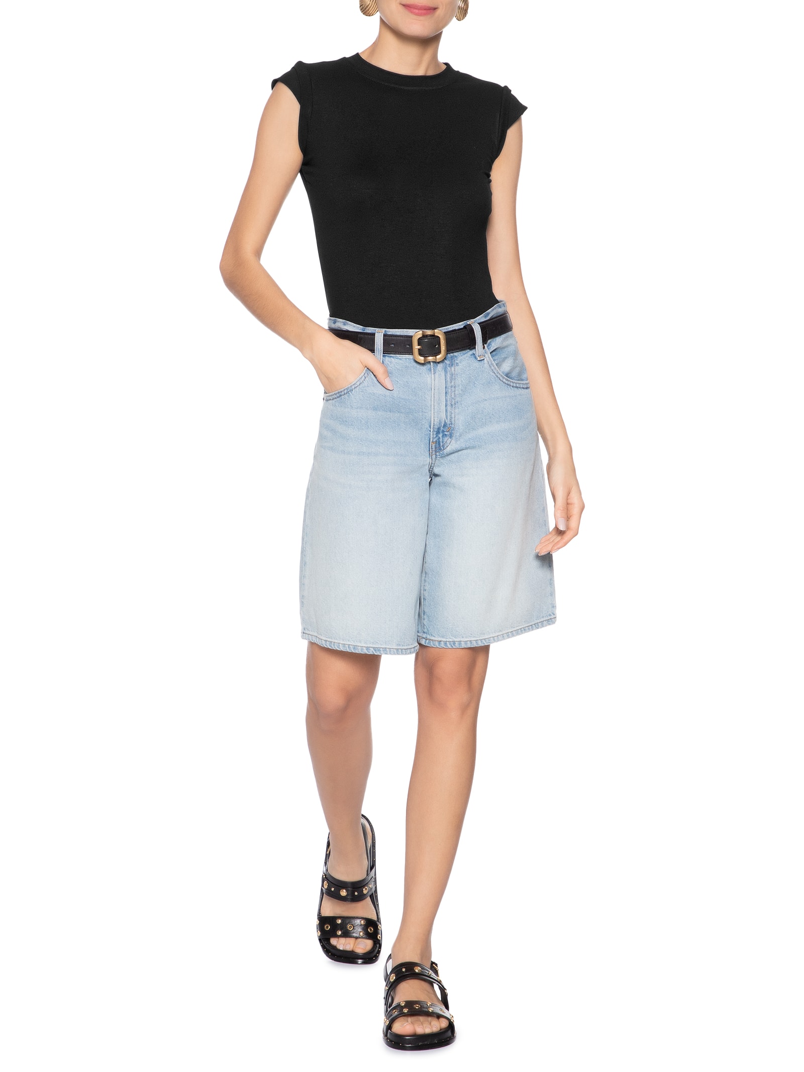 Camiseta Feminina Manga Sobreposta Preto Basiq