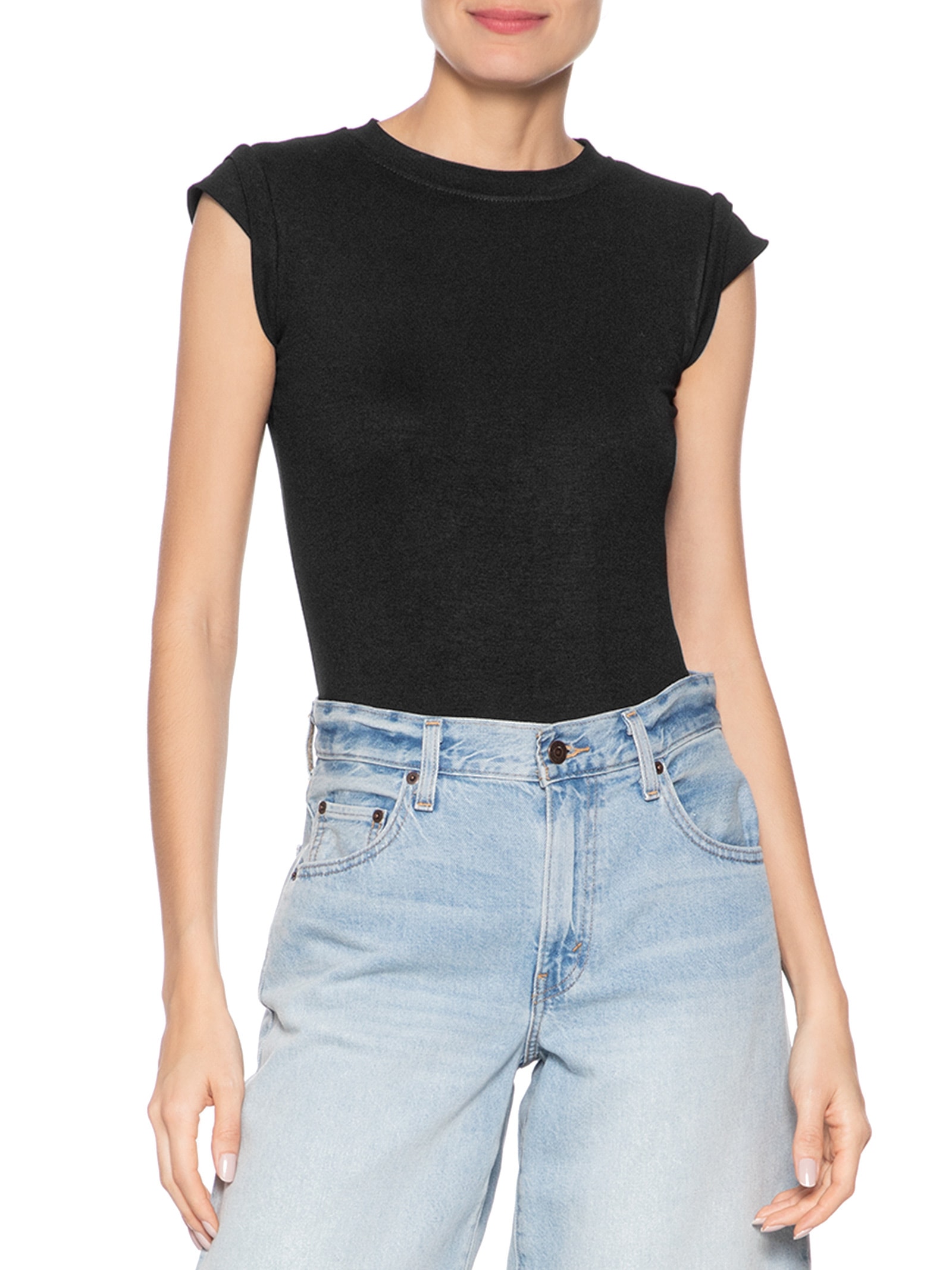 Camiseta Feminina Manga Sobreposta Preto Basiq