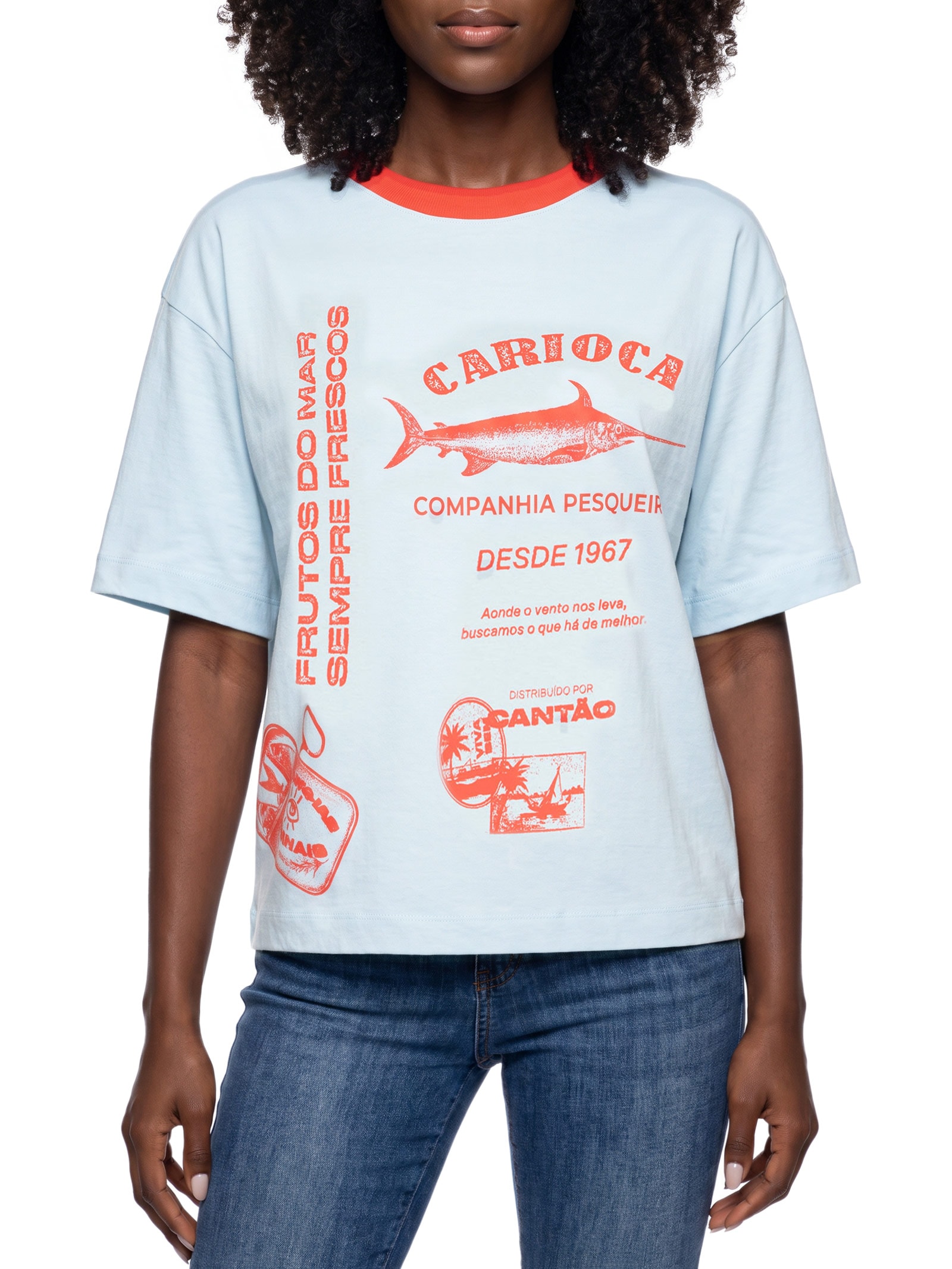 Camiseta Feminina Maxi Carioca Azul Cantão