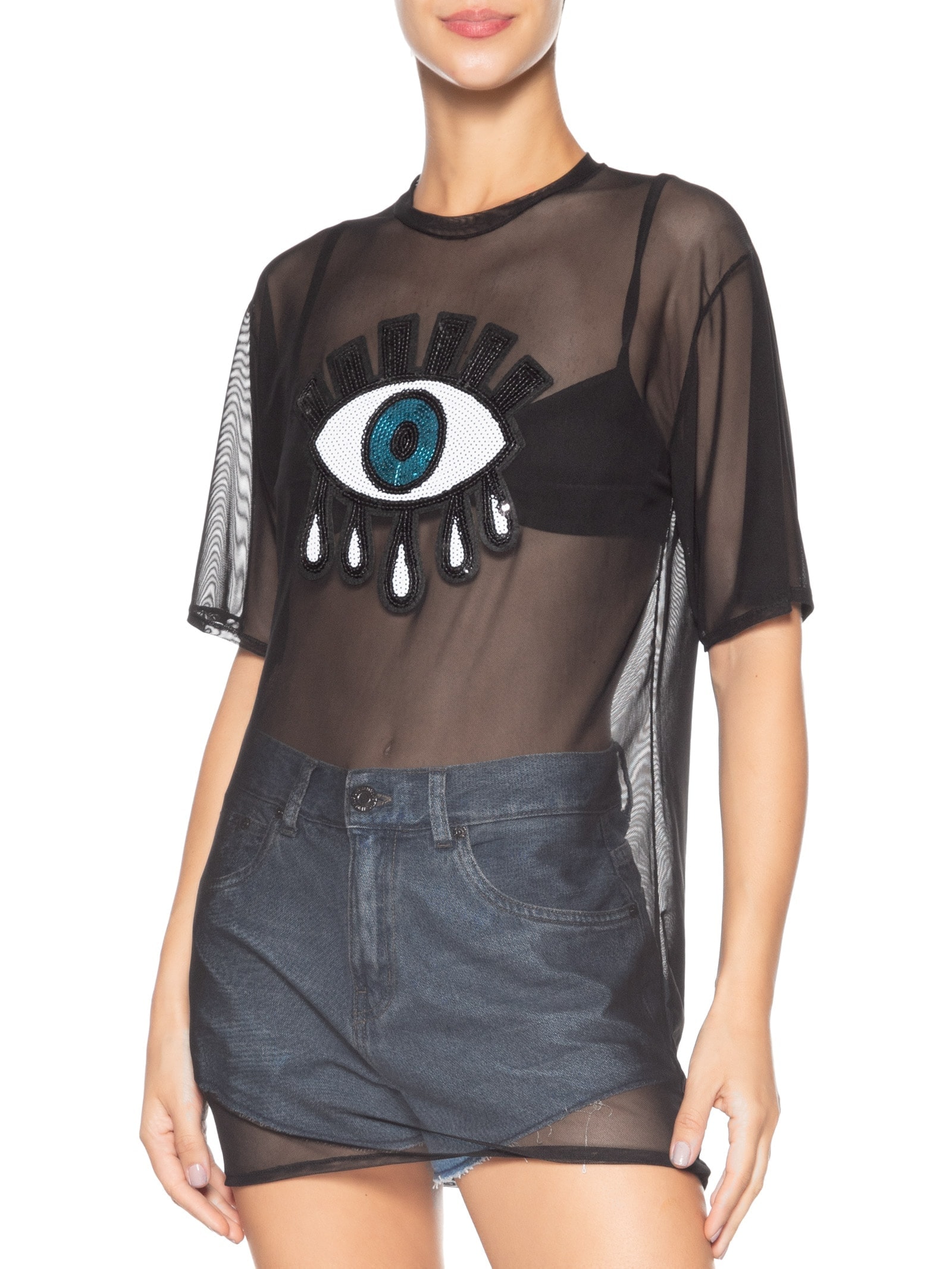 Camiseta Feminina Maxi Tee Em Tule Preto Market 33