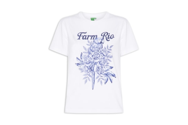 Camiseta Feminina Média Arara Em Flores - Branco
