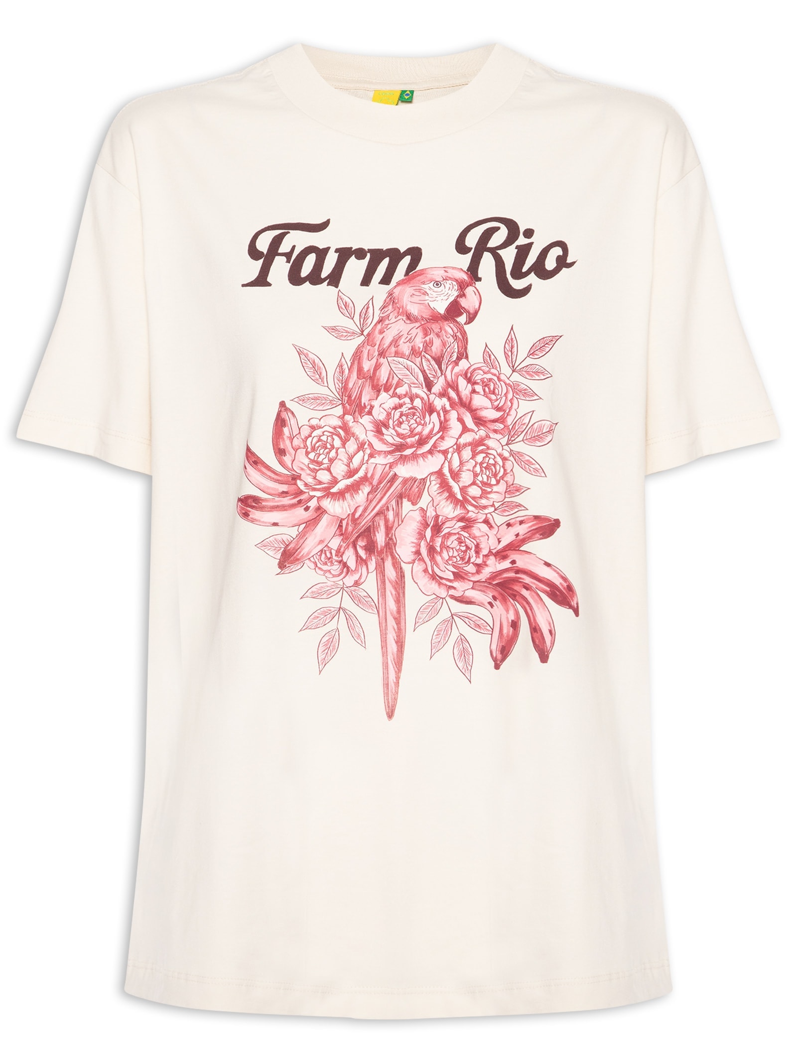 Camiseta Feminina Média Arara Em Flores Rosa Farm