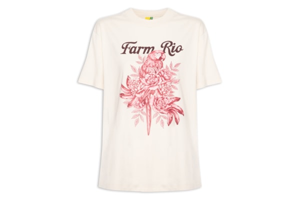 Camiseta Feminina Média Arara Em Flores - Rosa