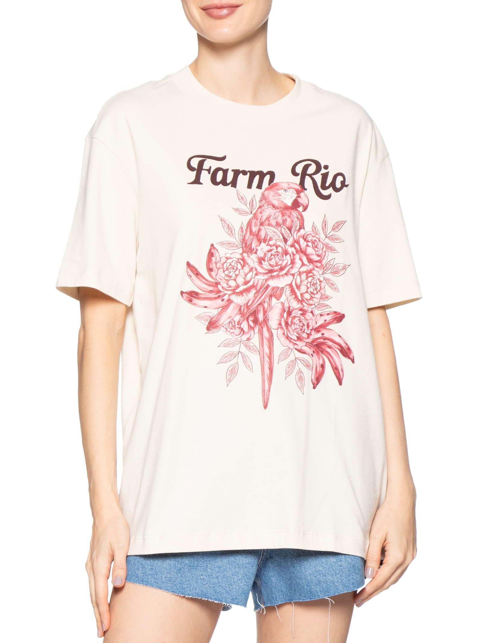 Camiseta Feminina Média Arara Em Flores - Rosa - Farm