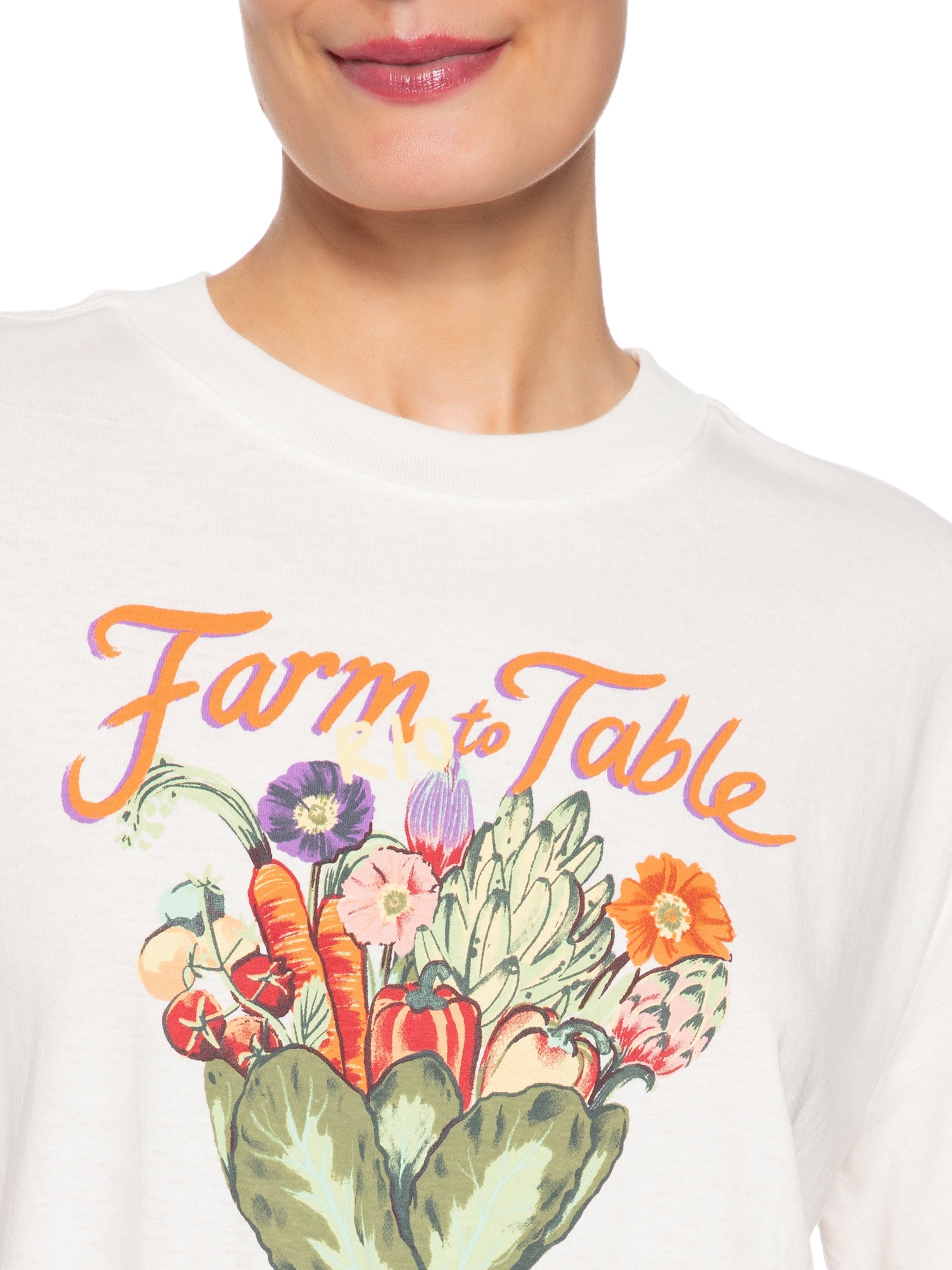 Camiseta Feminina Média Bouquet Feira  Branco Farm