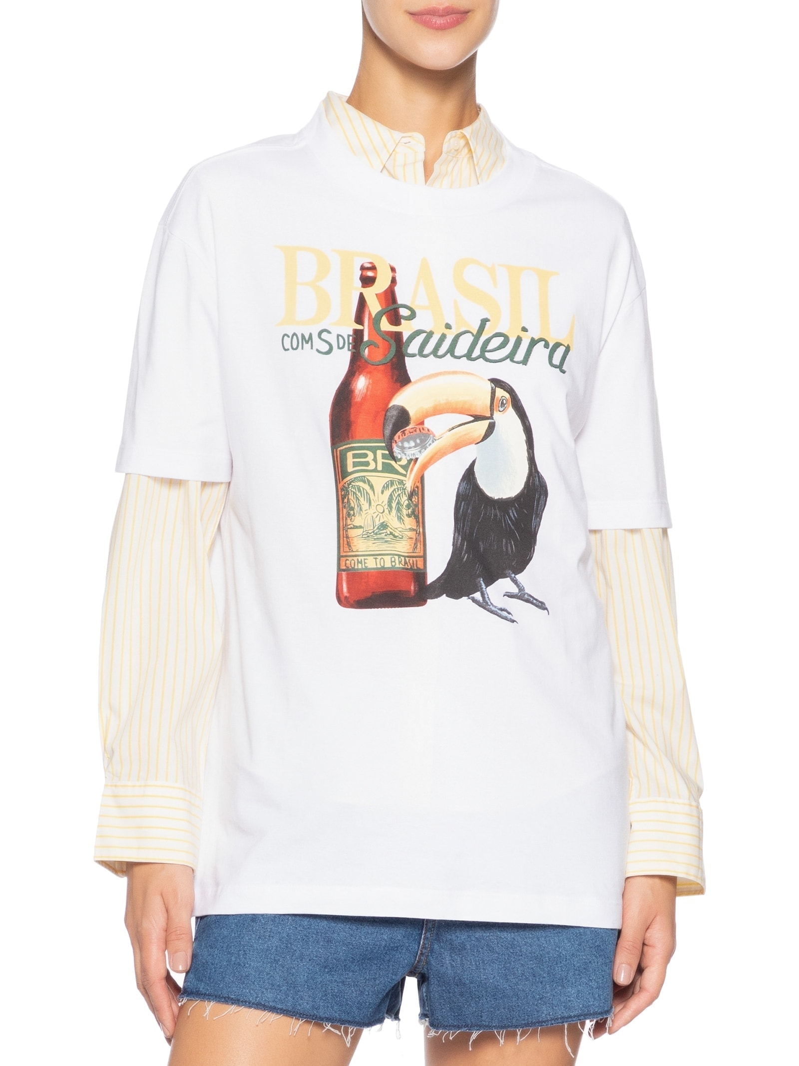 Camiseta Feminina Média Brasil Saideira Branco Farm