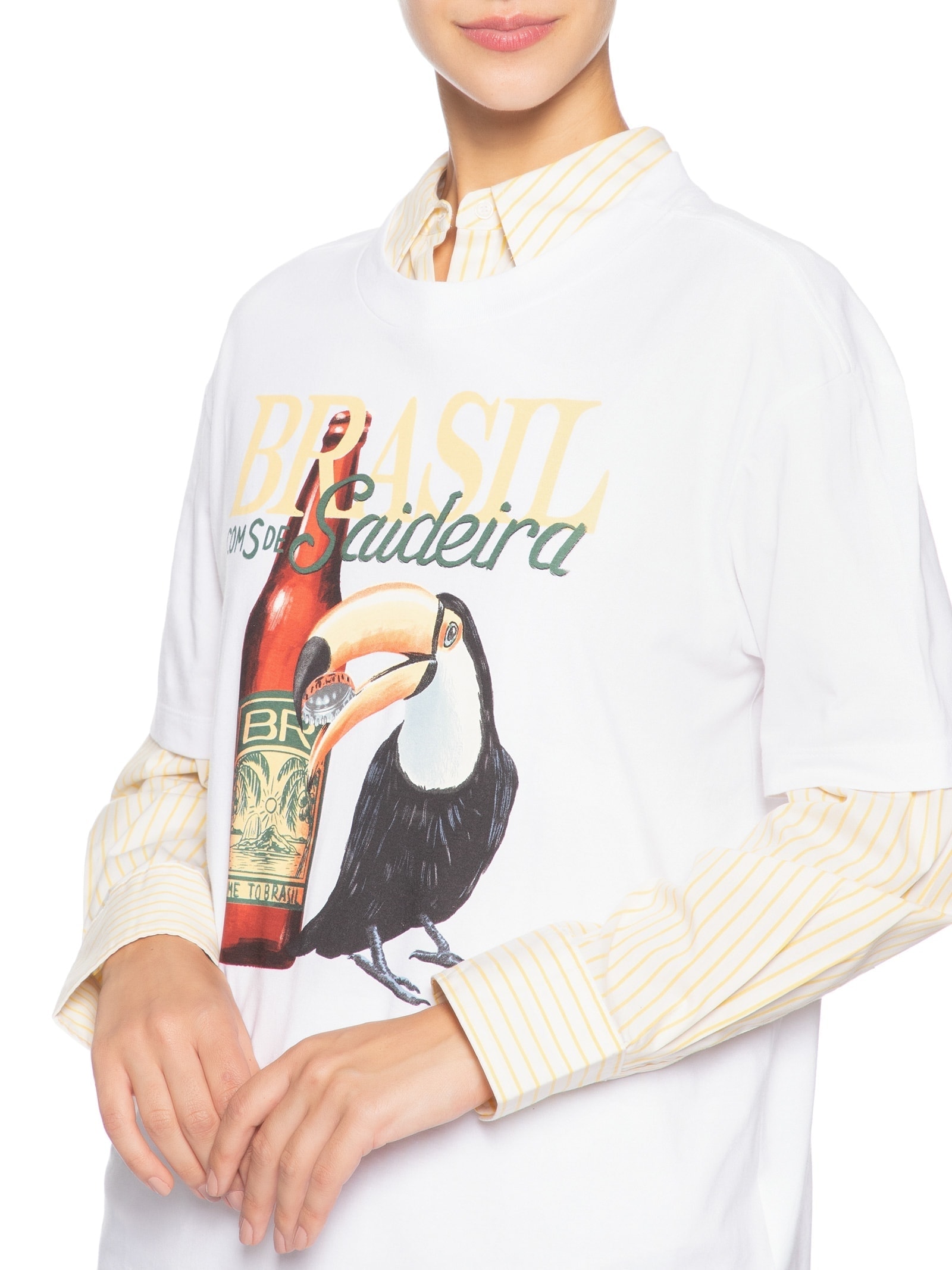 Camiseta Feminina Média Brasil Saideira Branco Farm