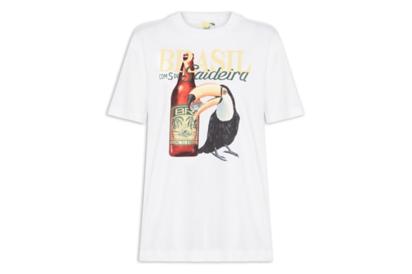 Camiseta Feminina Média Brasil Saideira - Branco