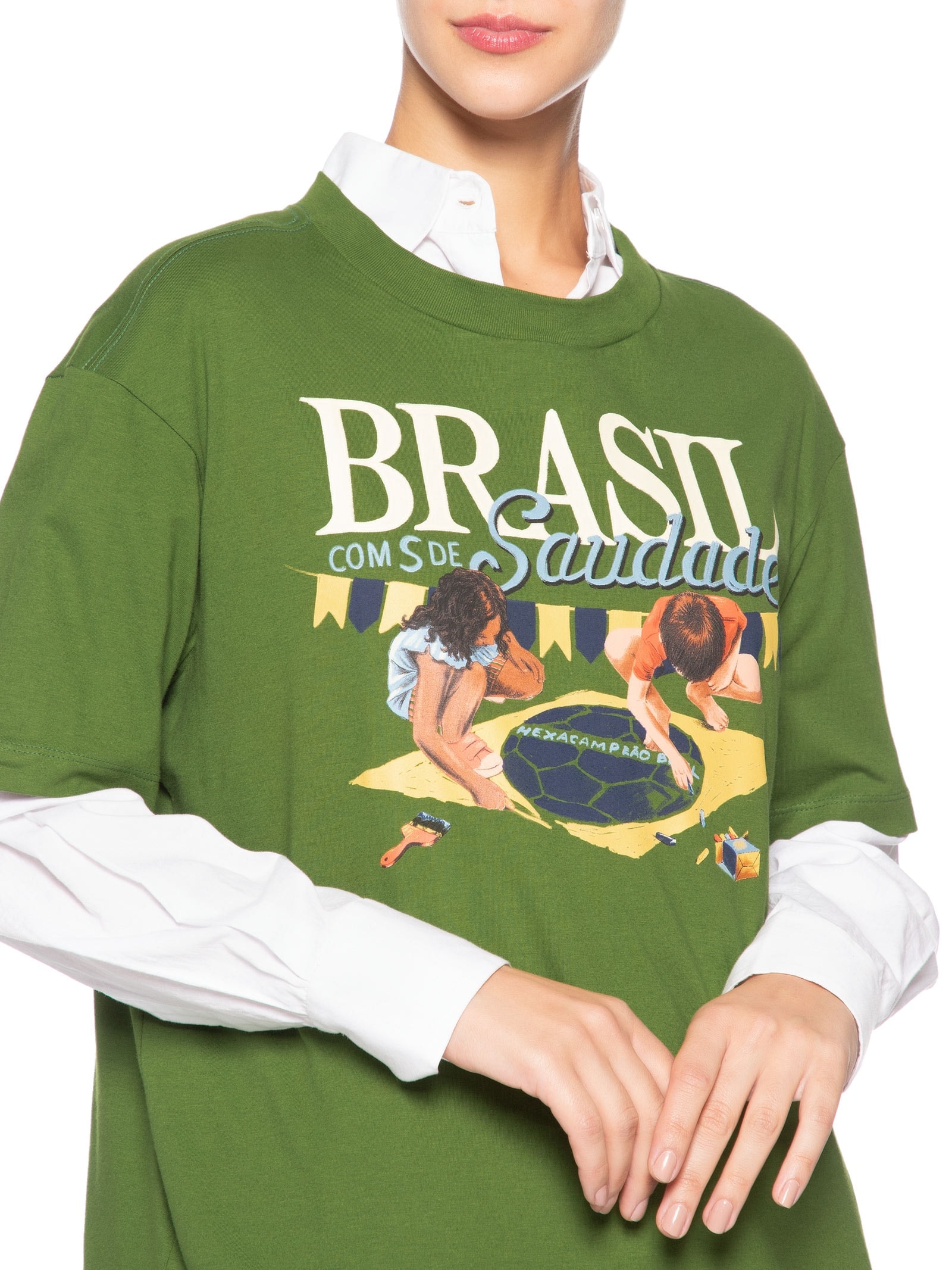 Camiseta Feminina Média Brasil Saudade Verde Farm