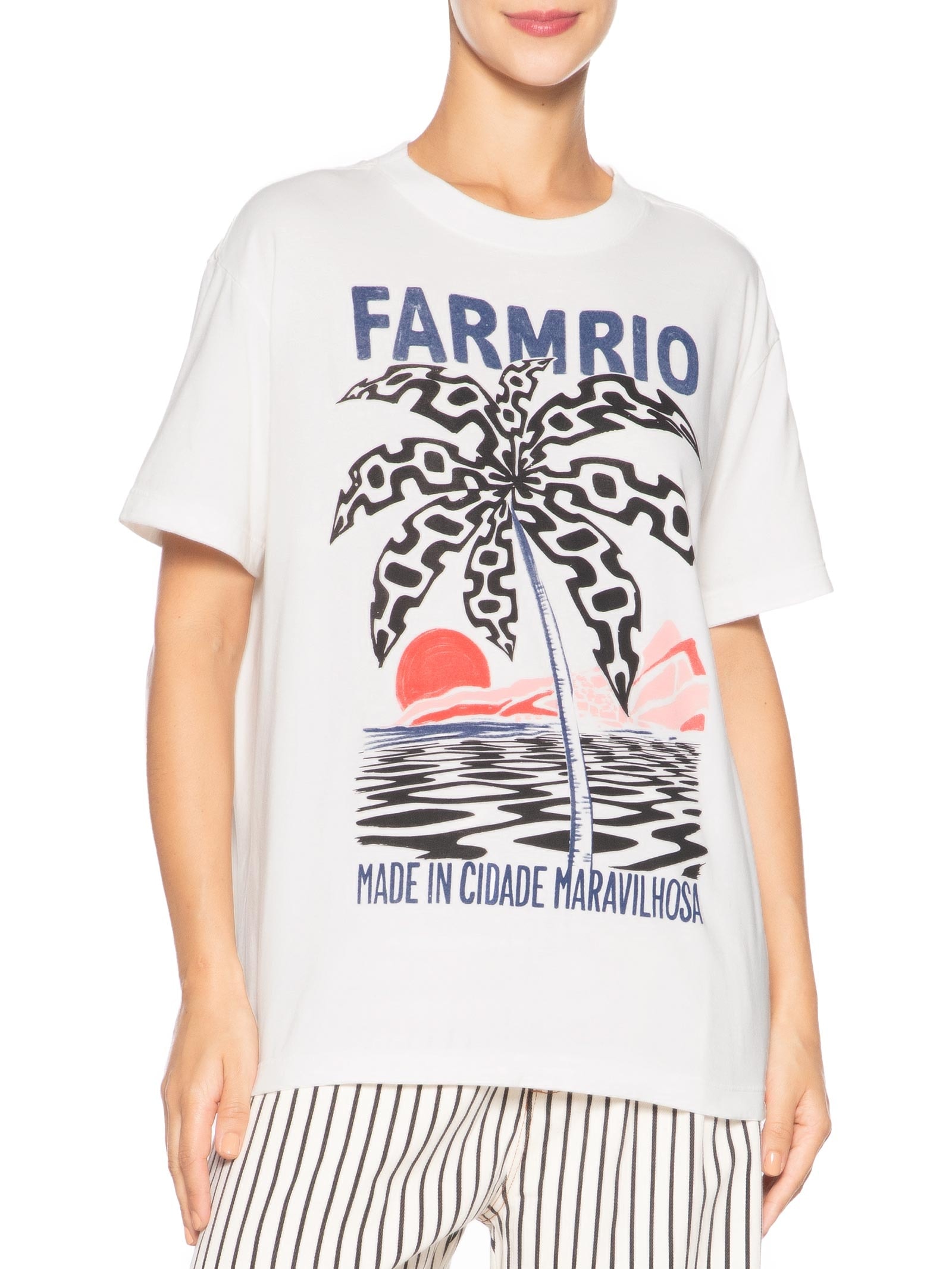 Camiseta Feminina Média Coqueiro Calçadão Branco Farm Farm
