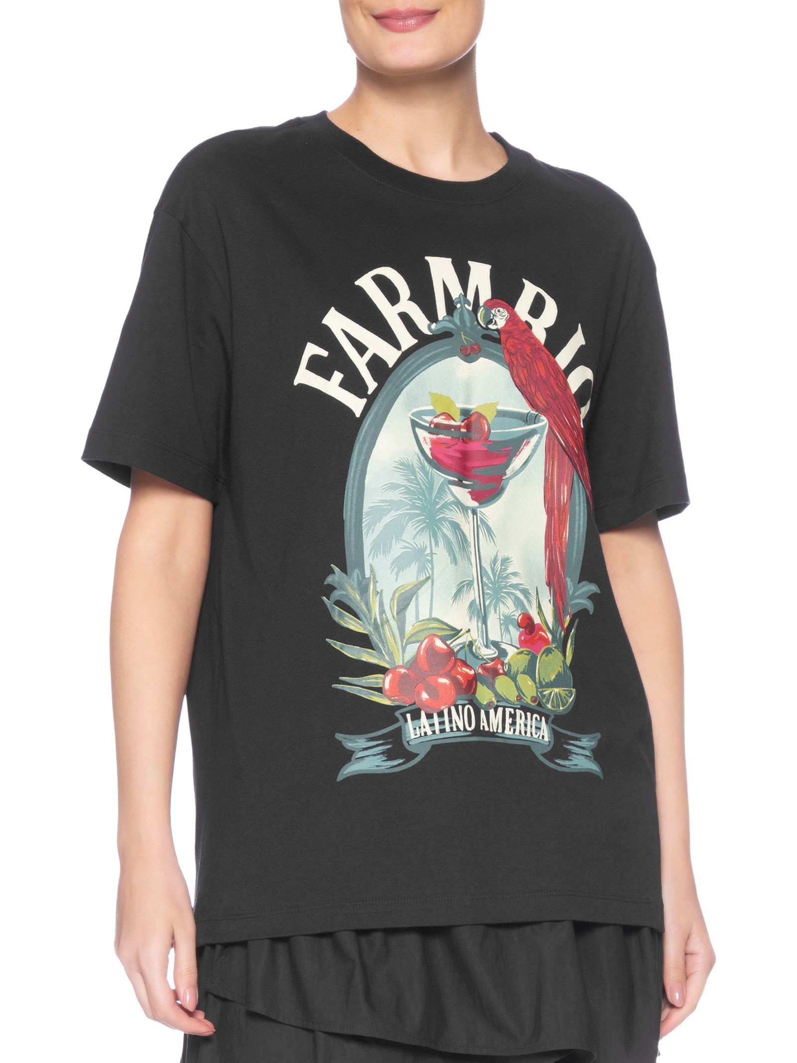 Camiseta Feminina Média Drink Pintado Preto Farm