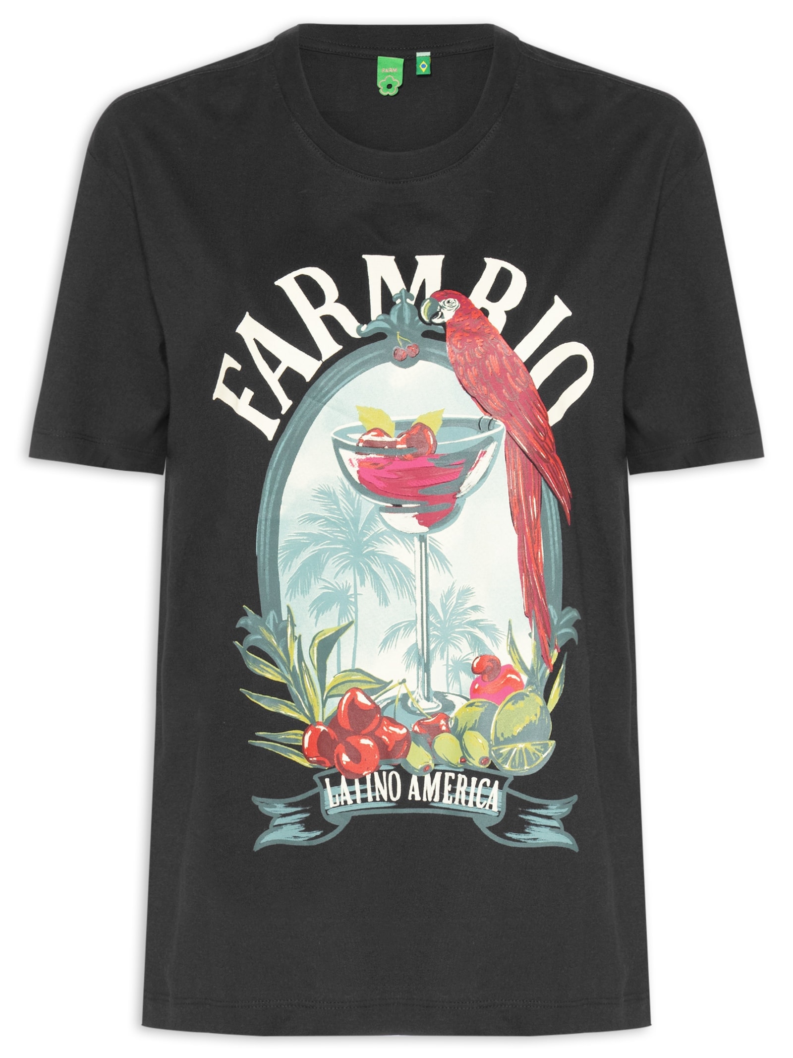 Camiseta Feminina Média Drink Pintado Preto Farm
