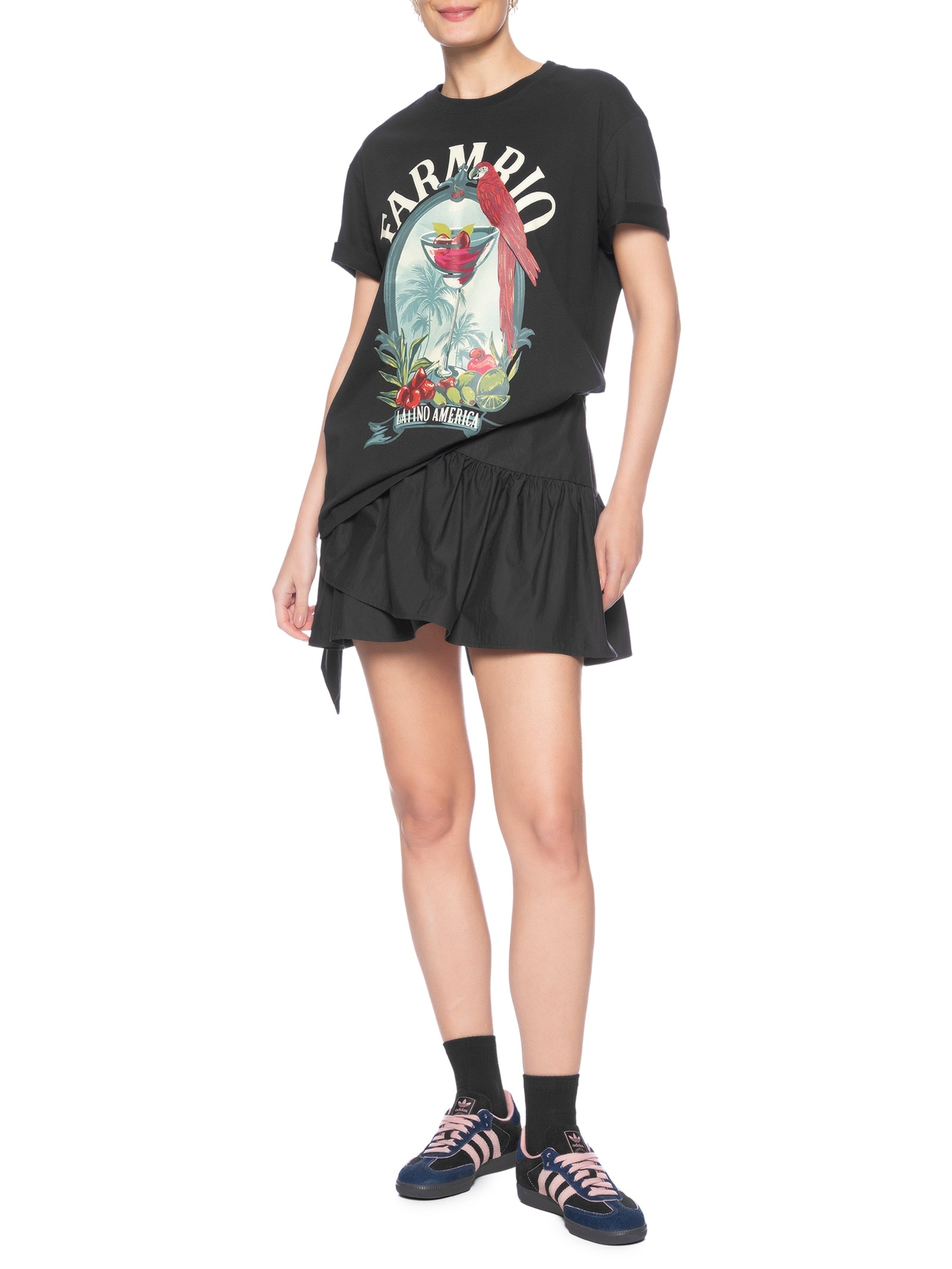 Camiseta Feminina Média Drink Pintado Preto Farm