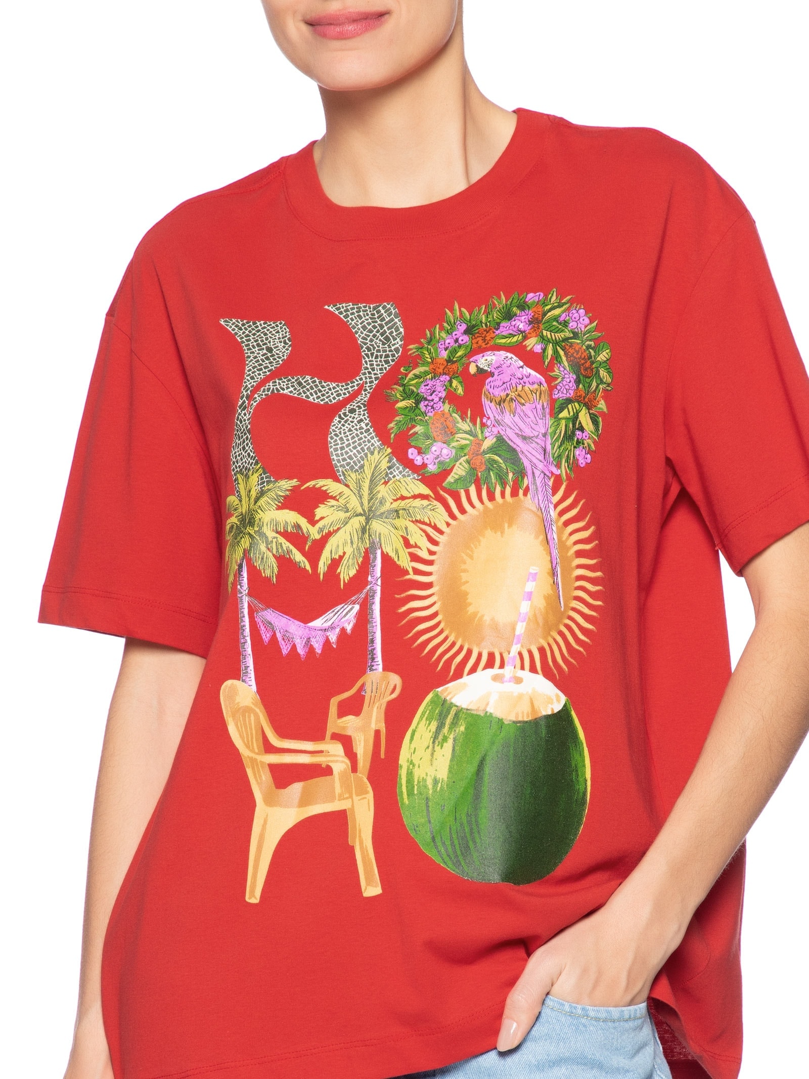 Camiseta Feminina Média Hohoho Salvador Vermelho Farm