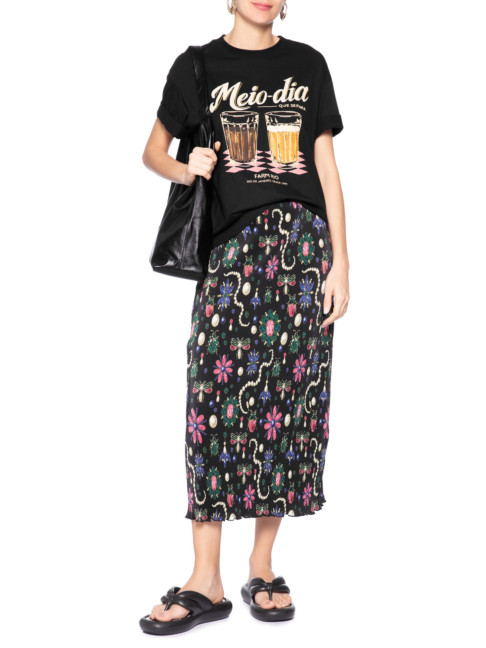 Camiseta Feminina Média Meio Dia Preto Farm