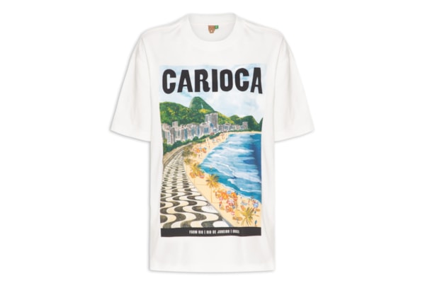 Camiseta Feminina Média Paisagem Carioca - Branco