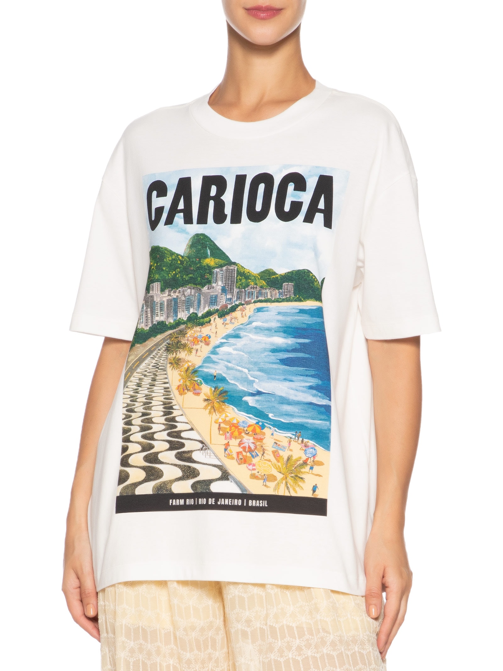 Camiseta Feminina Média Paisagem Carioca Branco Farm