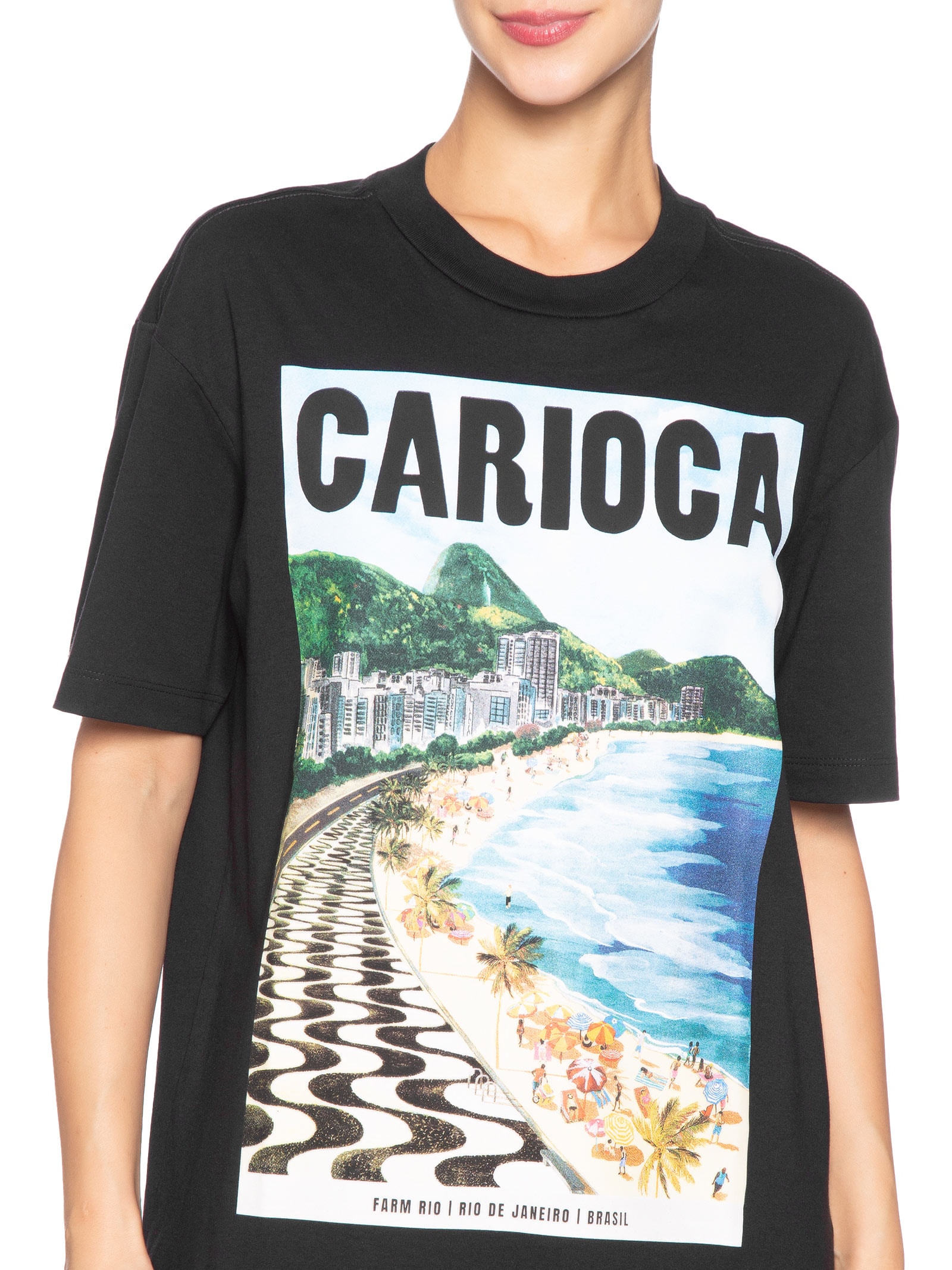 Camiseta Feminina Média Paisagem Carioca Preto Farm