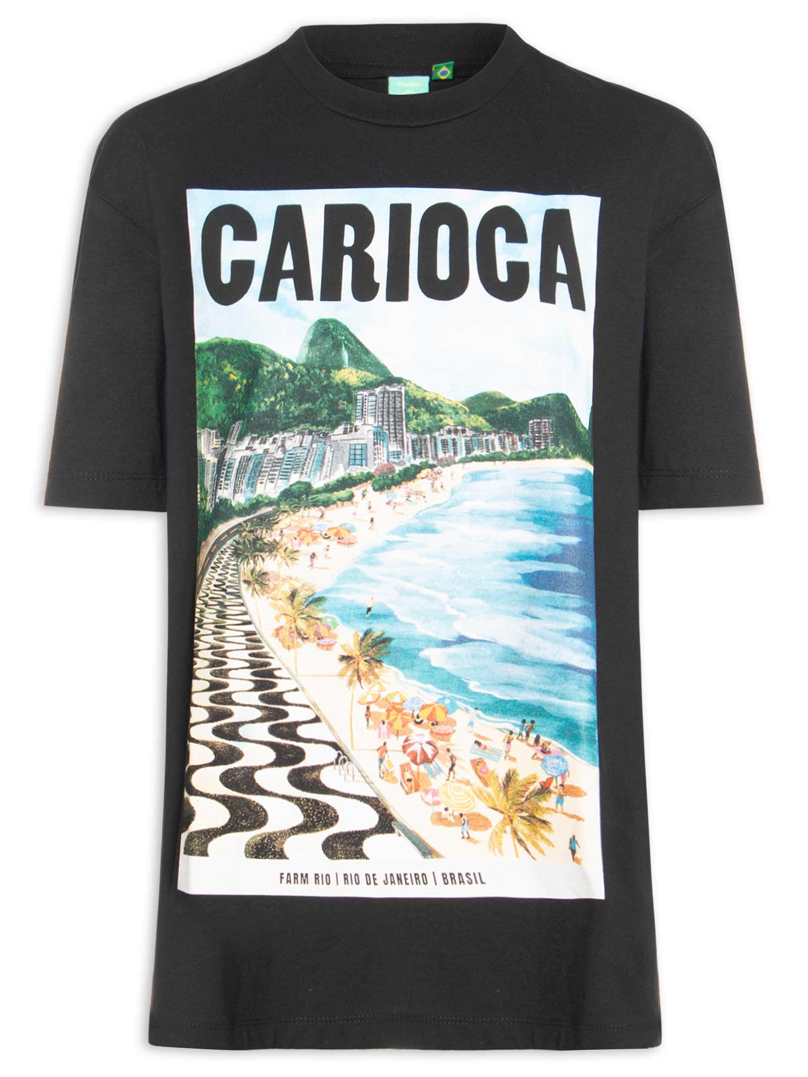 Camiseta Feminina Média Paisagem Carioca Preto Farm