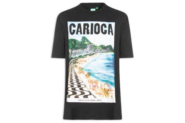 Camiseta Feminina Média Paisagem Carioca - Preto