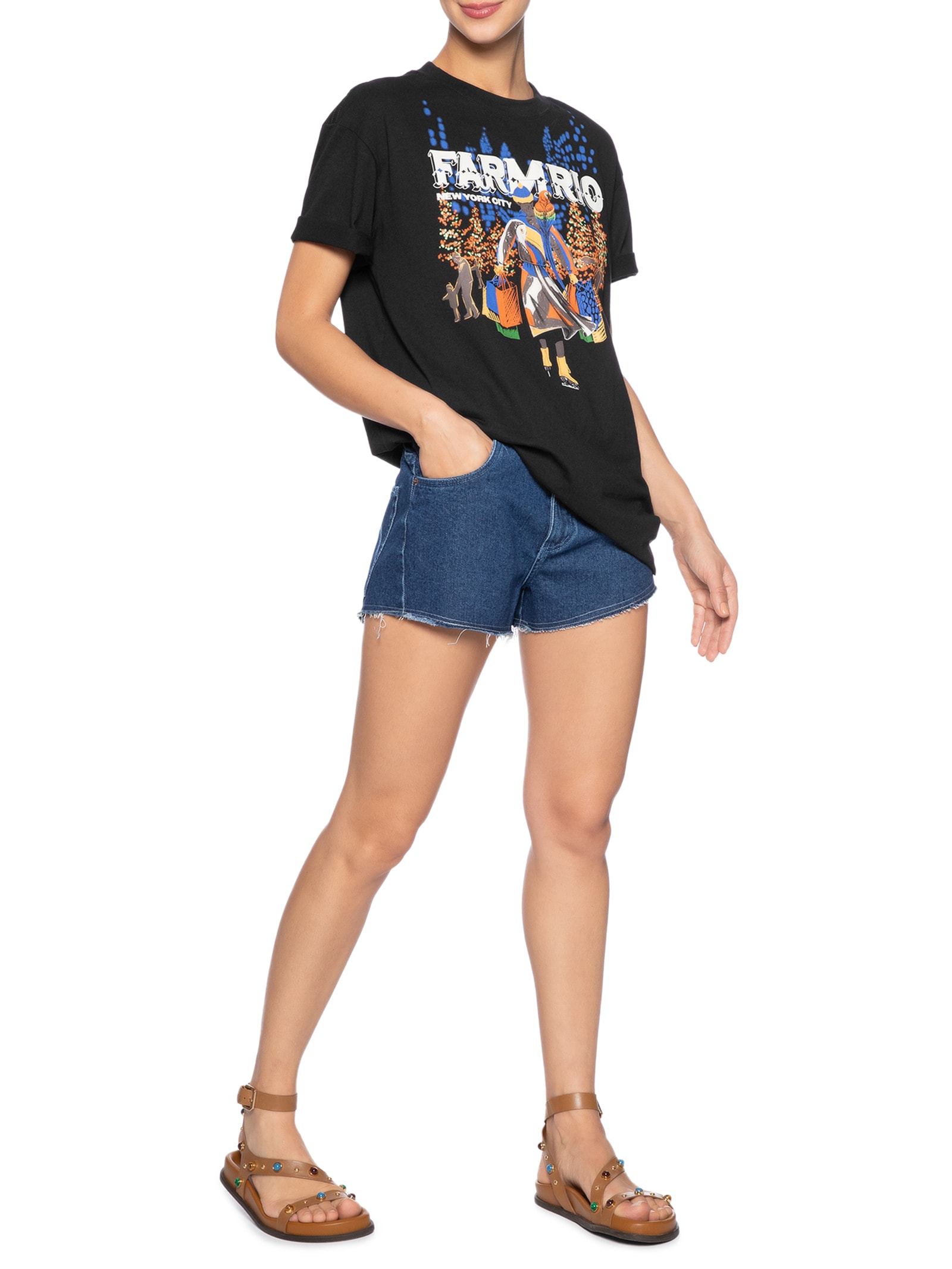 Camiseta Feminina Média Patinando Em NY Preto Farm