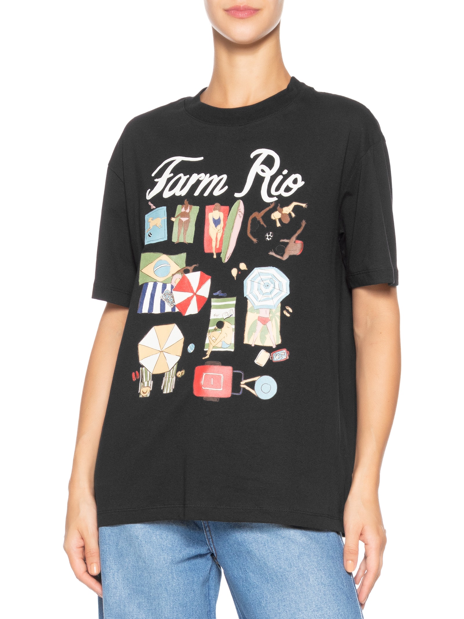 Camiseta Feminina Média Praia Carioca Preto Farm