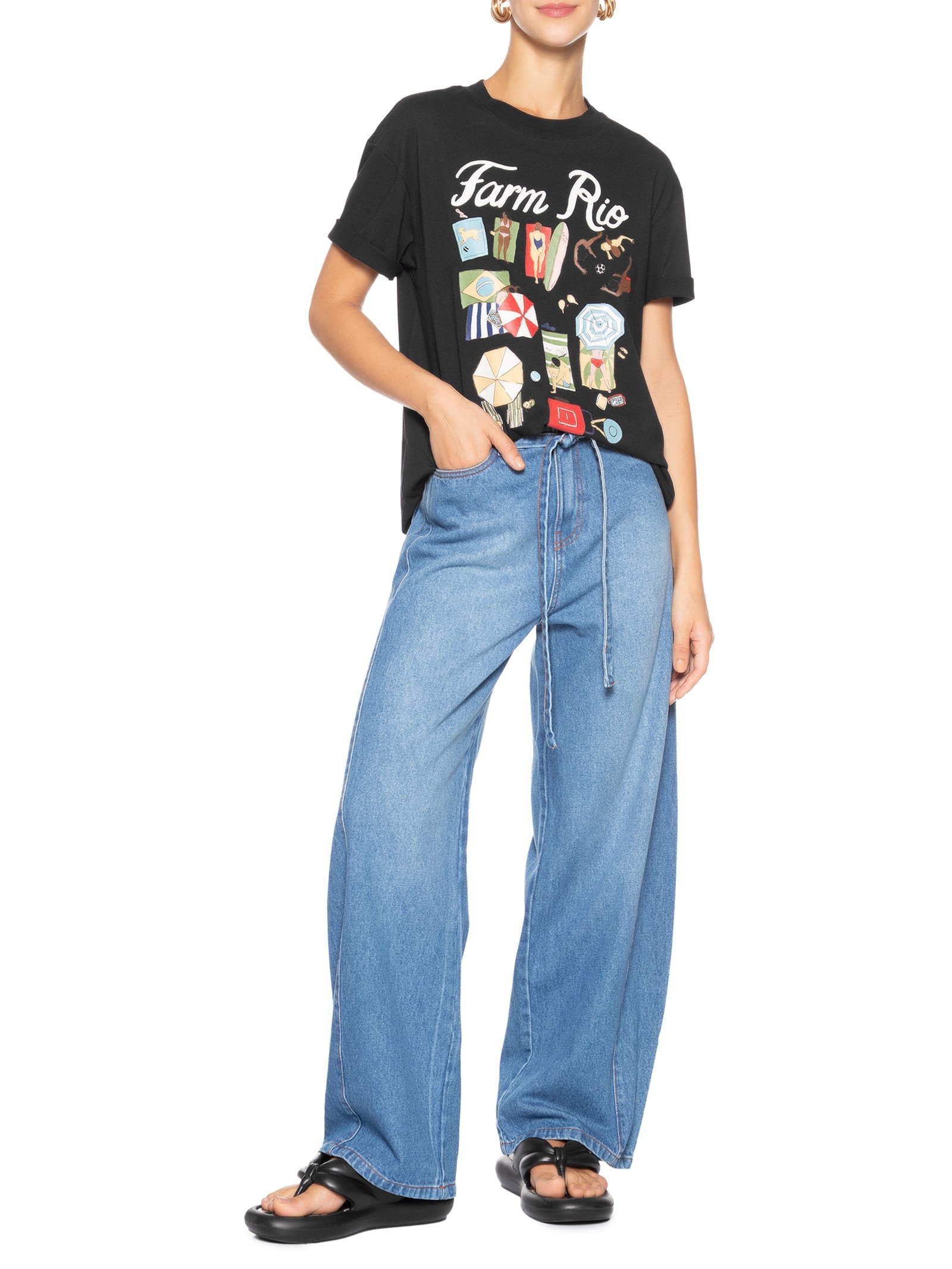 Camiseta Feminina Média Praia Carioca Preto Farm