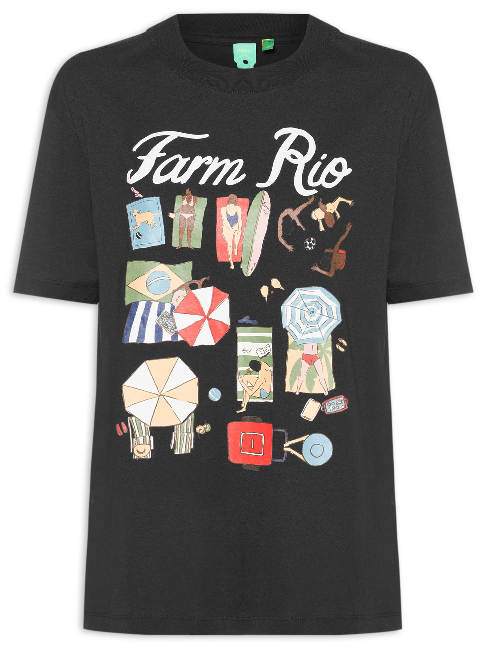 Camiseta Feminina Média Praia Carioca Preto Farm