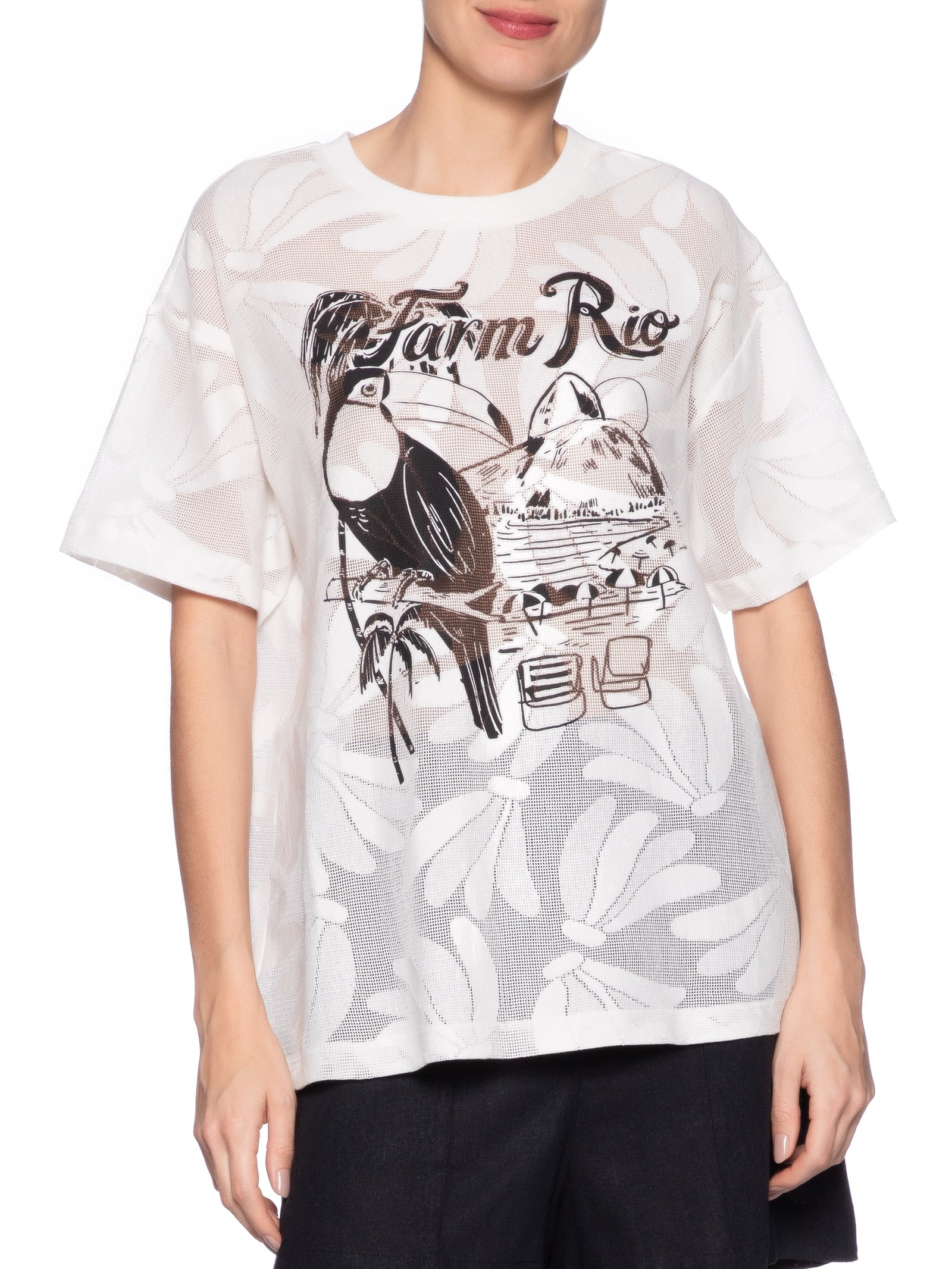 Camiseta Feminina Média Renda Tucano Praia Branco Farm