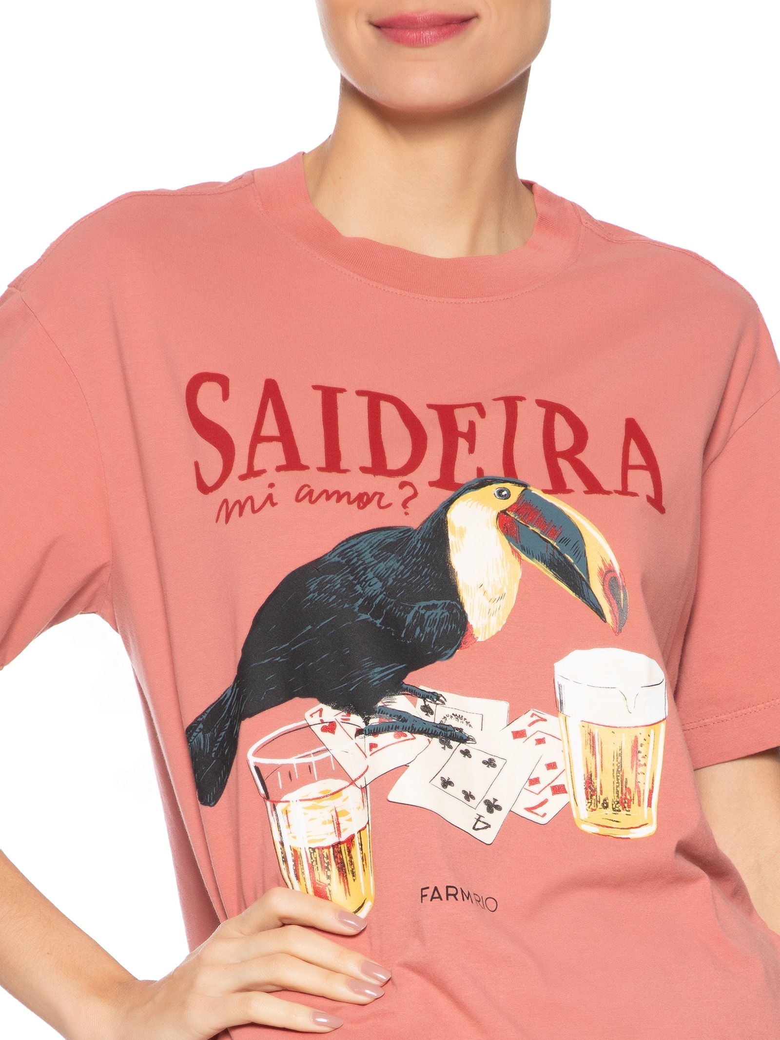 Camiseta Feminina Média Saideira Rosa Farm