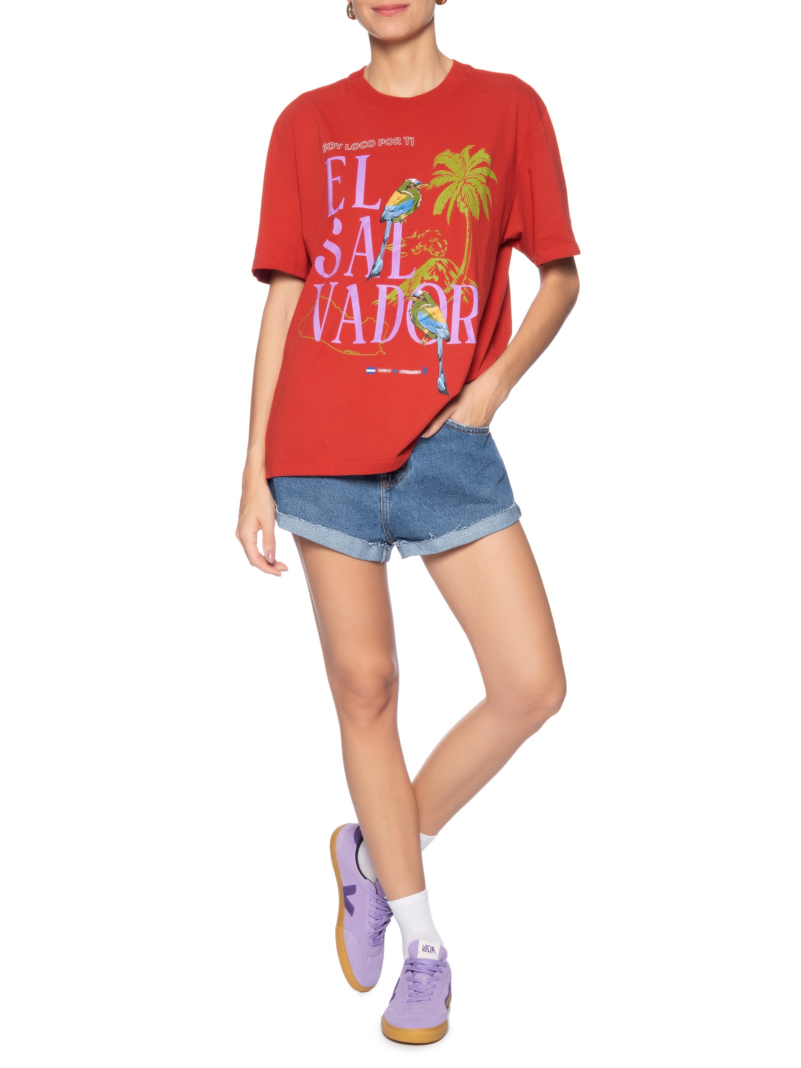 Camiseta Feminina Media Soy El Salvador Vermelho Farm