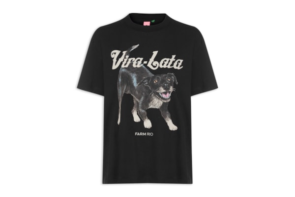 Camiseta Feminina Média Vita Lata Malhado - Preto