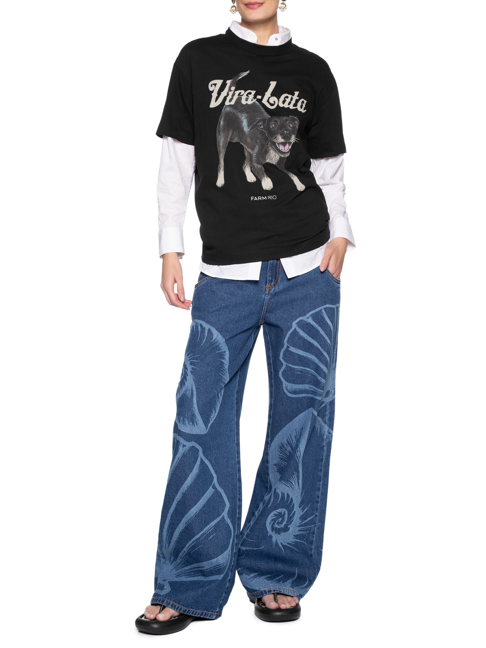 Camiseta Feminina Média Vita Lata Malhado Preto Farm