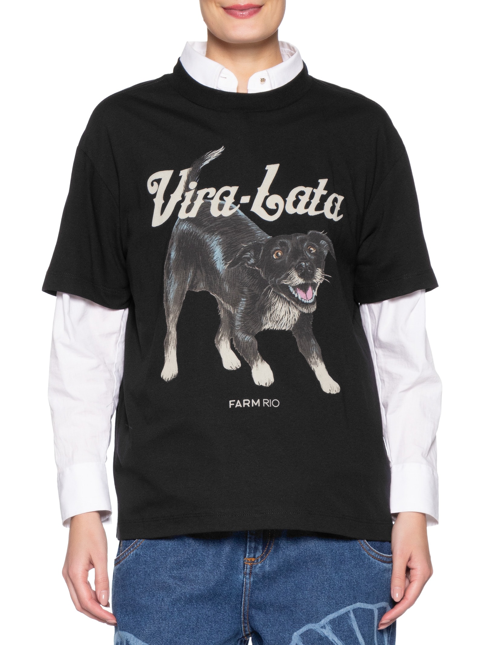Camiseta Feminina Média Vita Lata Malhado Preto Farm